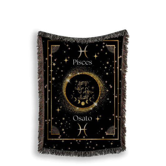 Zodiac Sign Woven Blanket Pisces against a white background