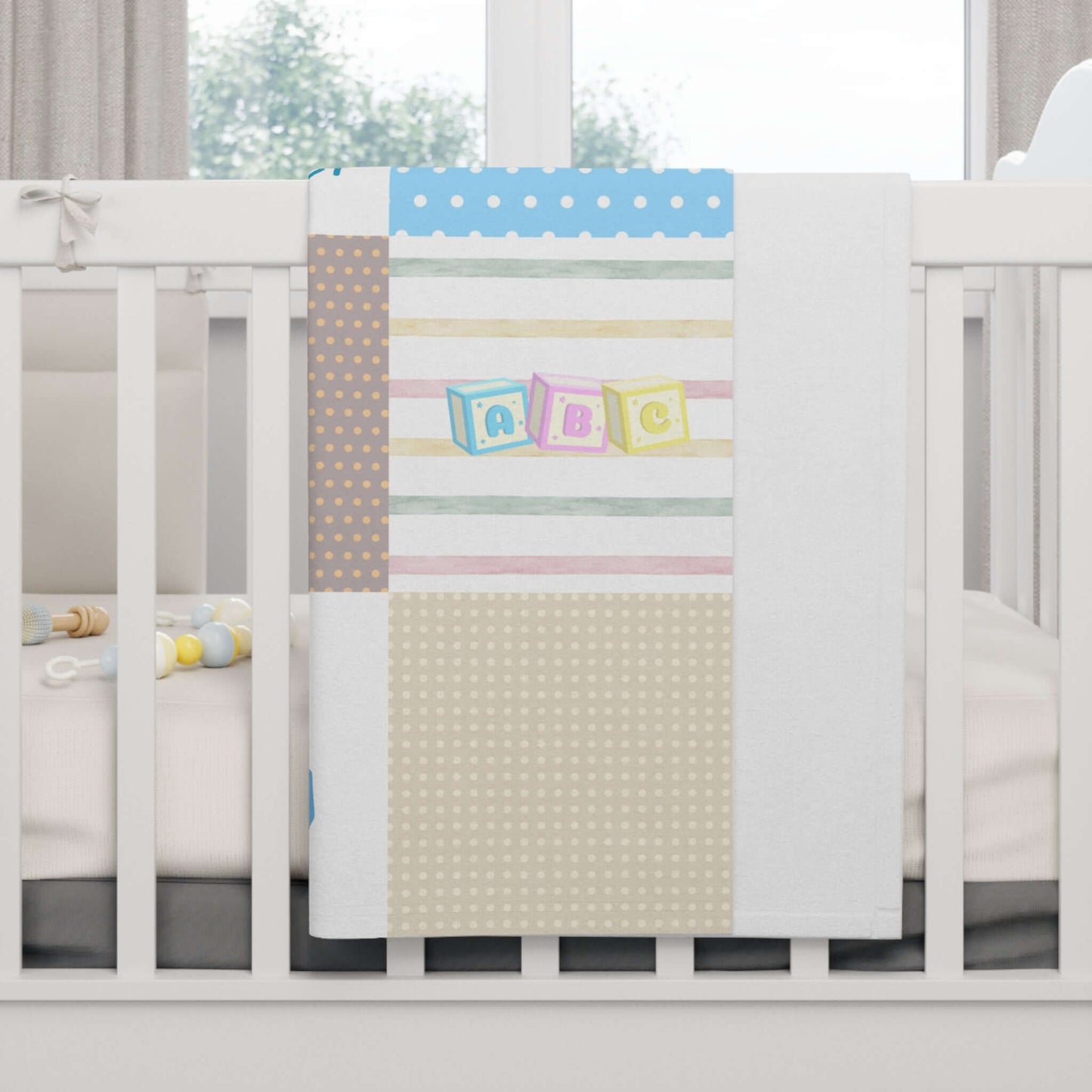 Patchwork Pattern Baby Boy Blanket with Personalization