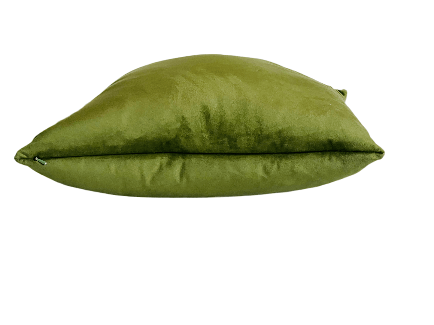 Side view of the Luxury Velvet Pillow Cover in Olive Green