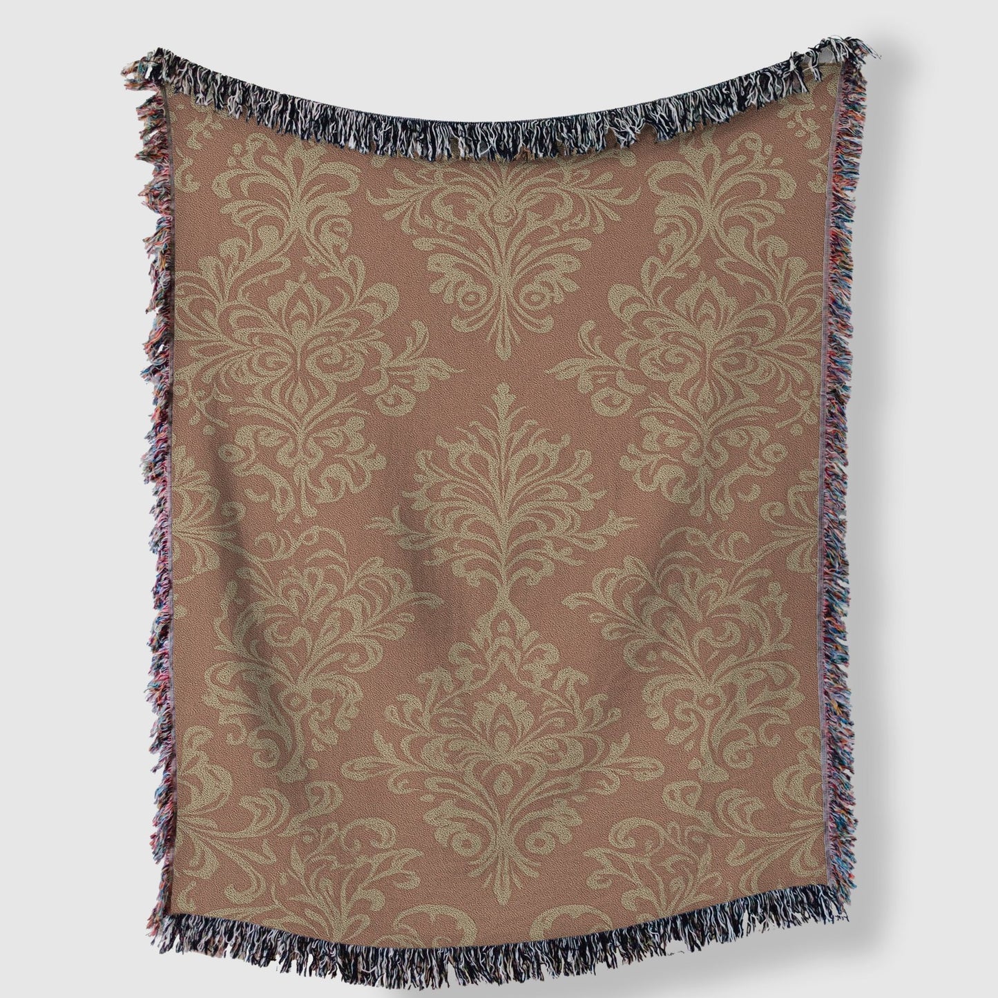 Pink and Beige Damask Woven Blanket