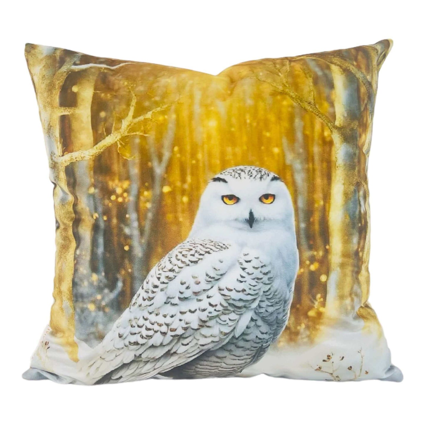 Snowy Owl Enchanted Forest Velvet Pillow Cover against a white background