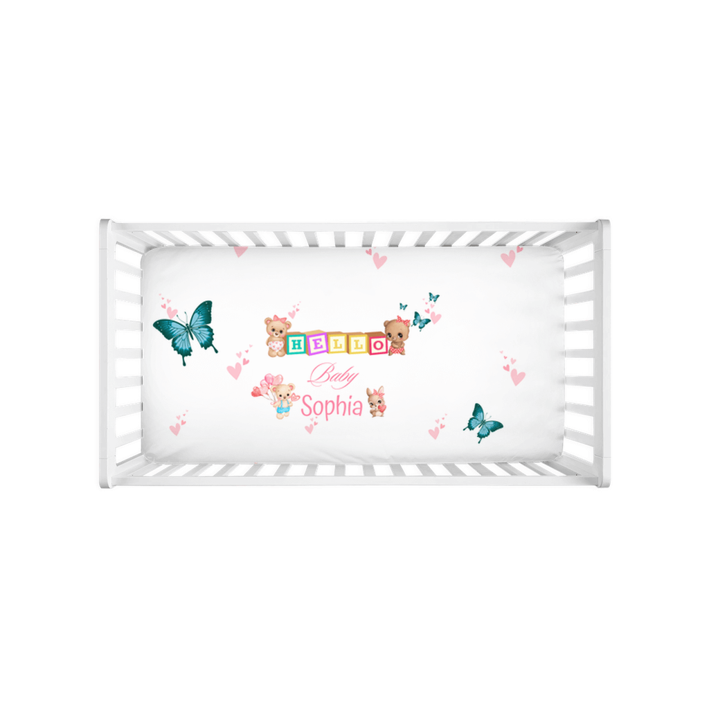 Girls Pink and White Butterfly Crib Sheet