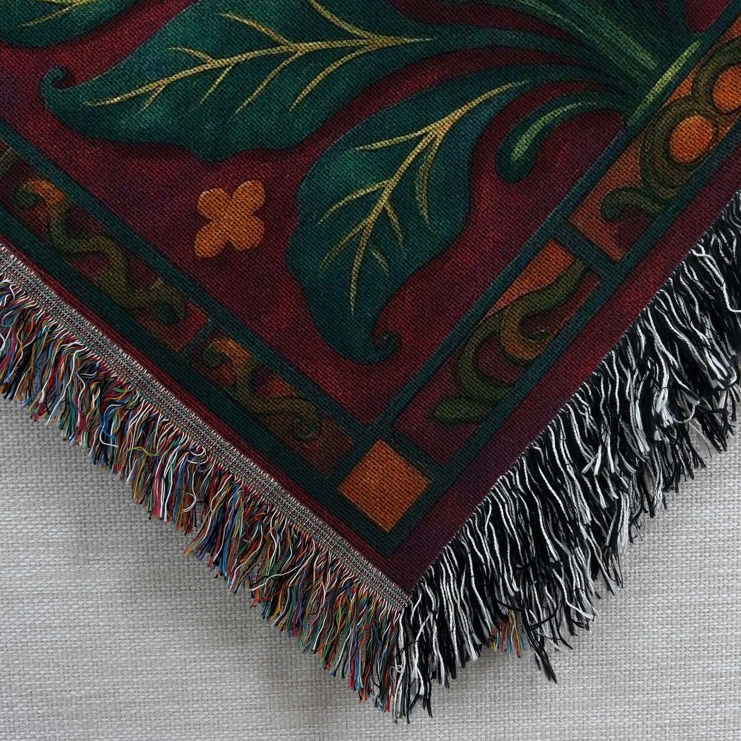Plum and Teal Floral Art Deco Inspired Woven Blanket Tapestry