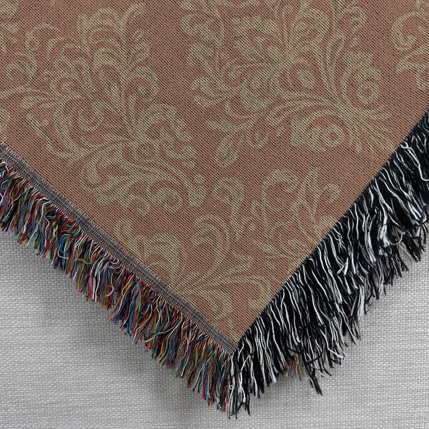 Pink and Beige Damask Woven Blanket