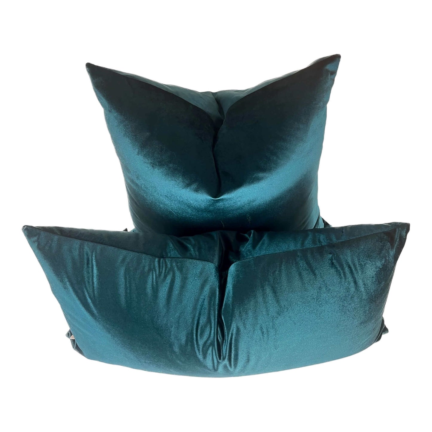 Luminous Teal Velvet Lumbar Pillow Cover with a square teal pillow against a white background