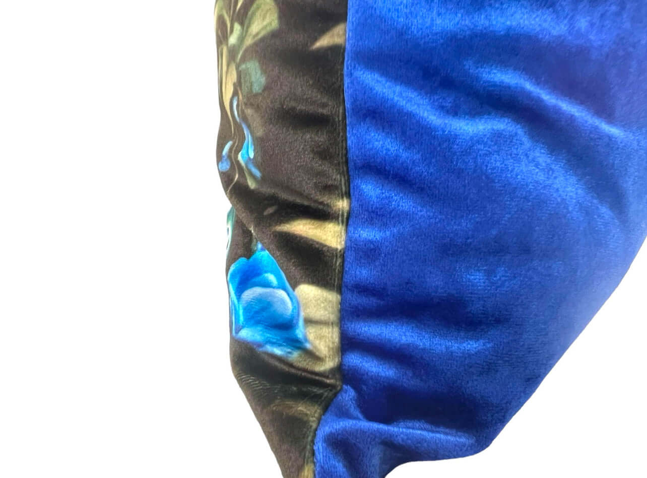 Handmade Peacock Velvet Pillow Cover in Black and Blue, Decorative Throw.