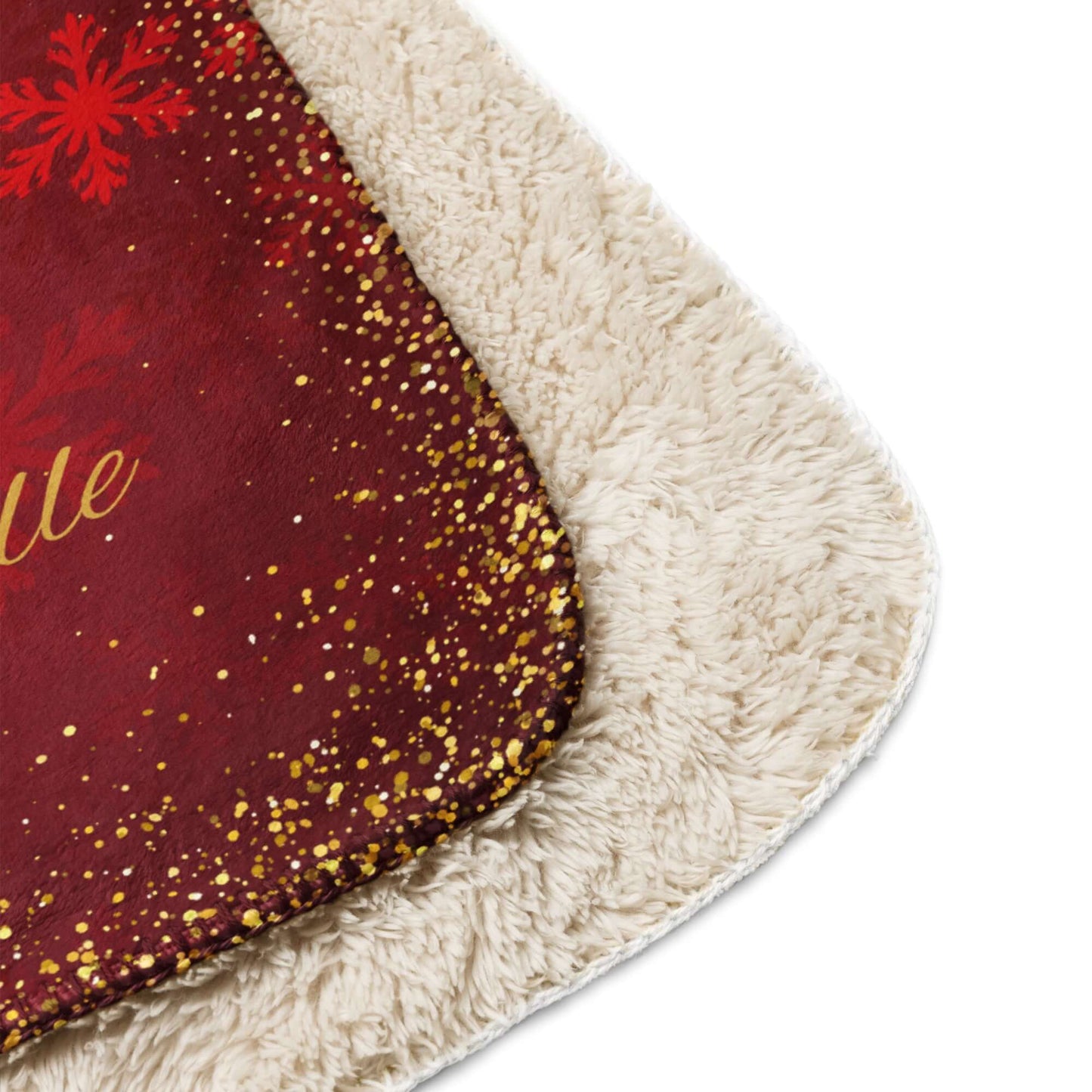 Custom Couples Holiday Sherpa Blanket with cozy sherpa lining and festive red design.