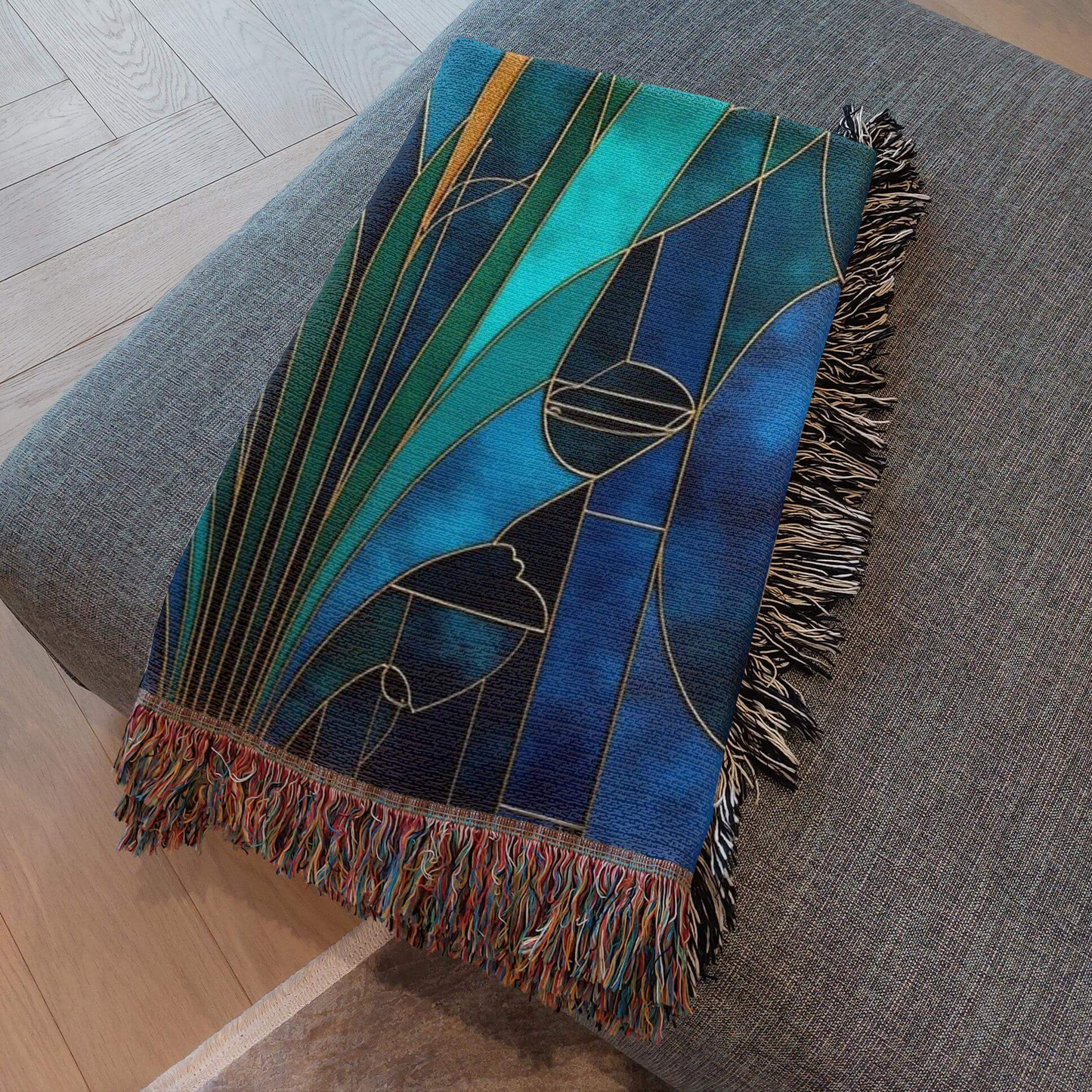 Blue and Teal Abstract Art Woven Blanket Tapestry