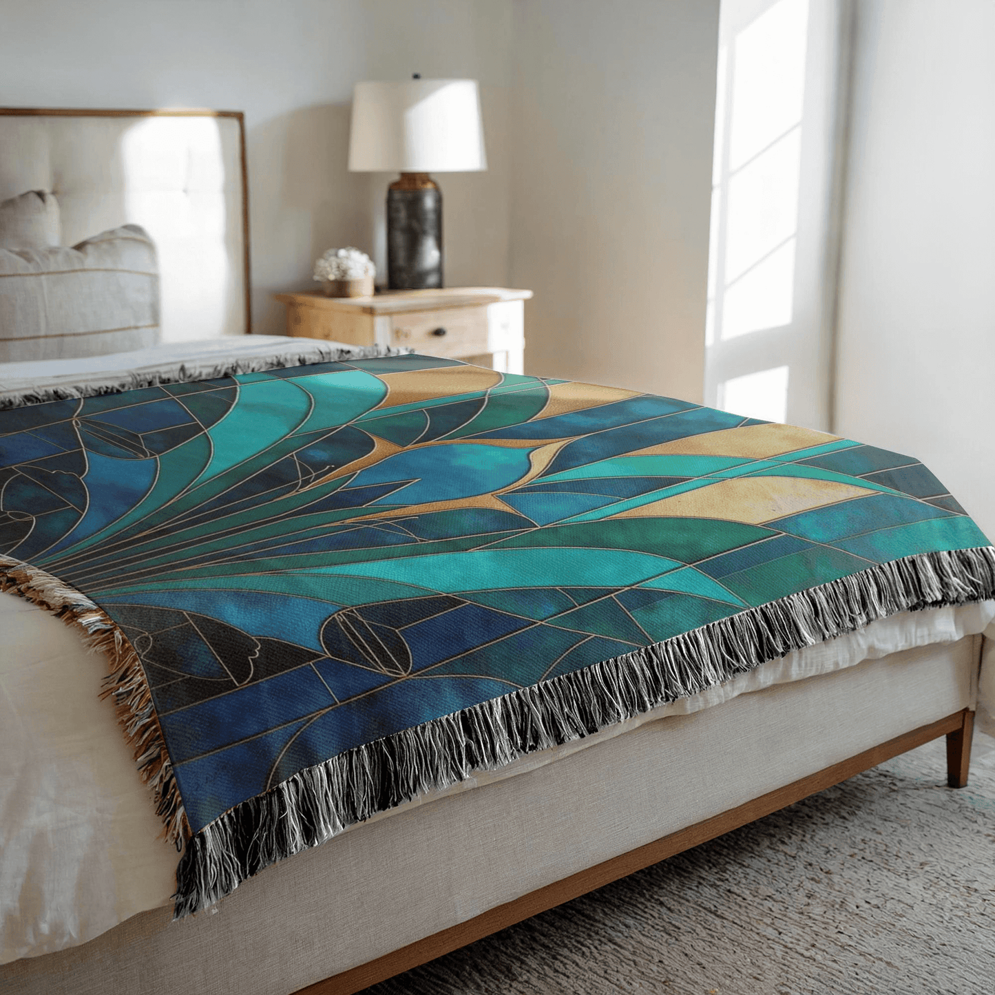 Blue and Teal Abstract Art Woven Blanket Tapestry