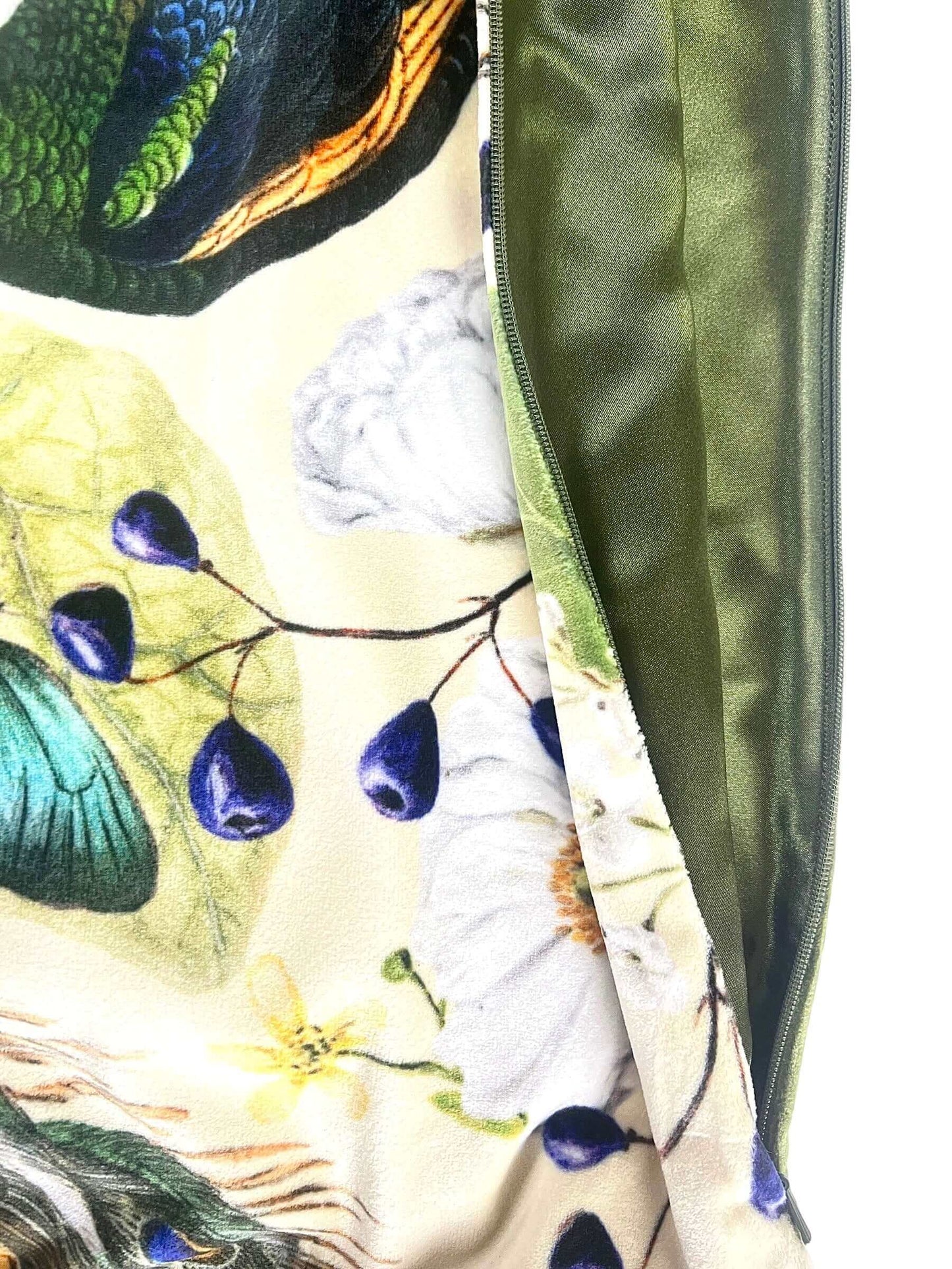 peacock floral print on beige pillow with satin lining