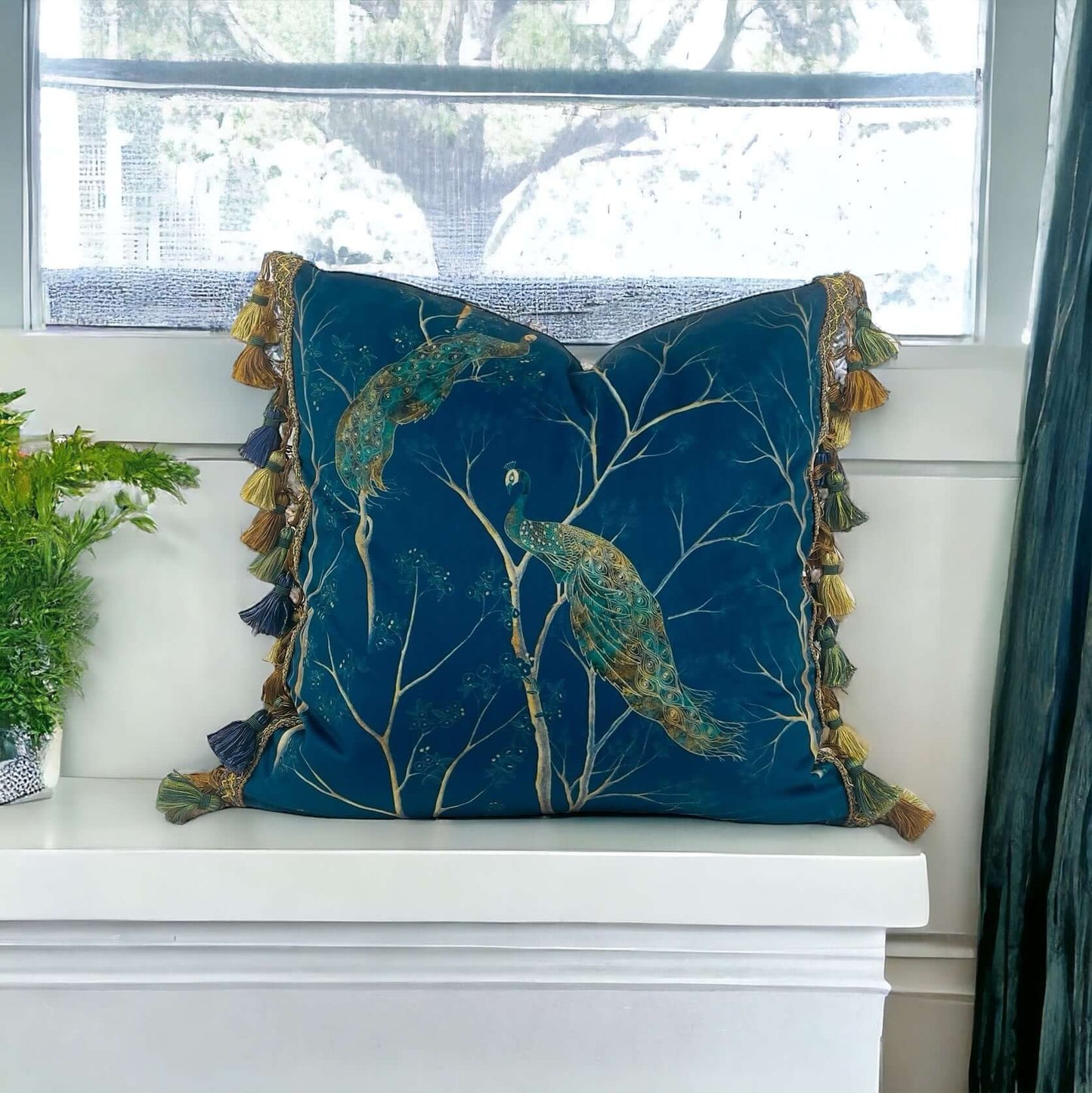 Reversible Peacock Velvet Pillow Cover Made to Order | Gray