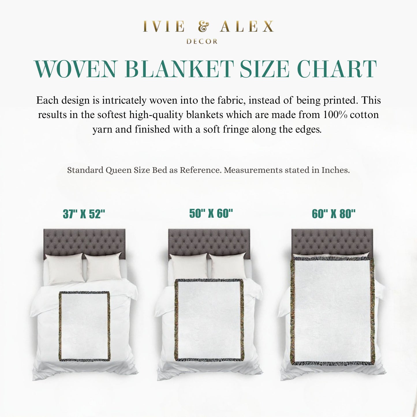 woven blanket size chart for Cinnamon Brown Peacock Floral Woven Blanket
