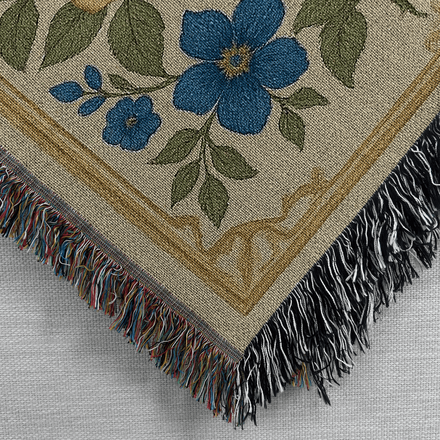 Yellow and Blue Floral Woven Blanket Tapestry
