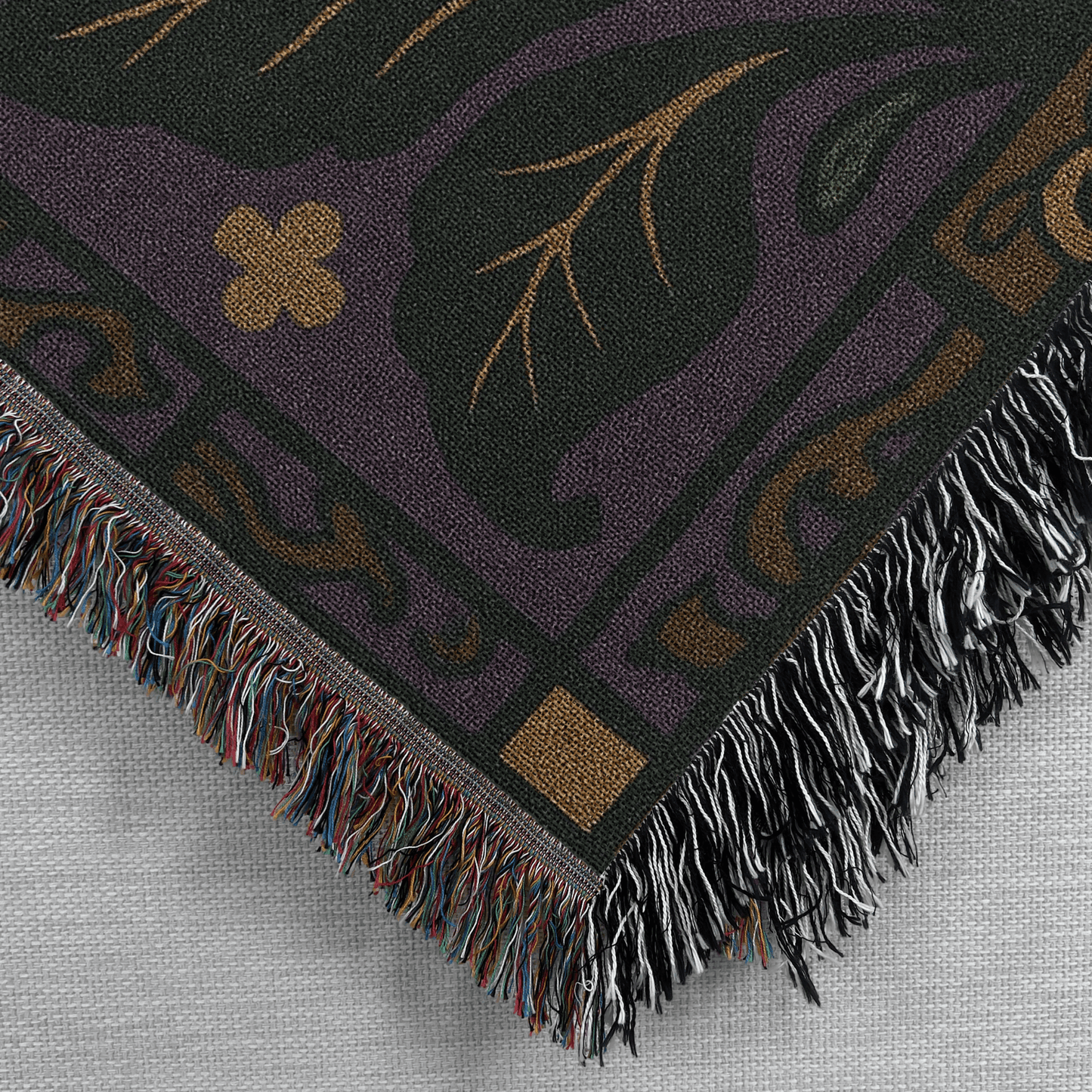 Purple Floral Art Deco Inspired Woven Blanket Tapestry