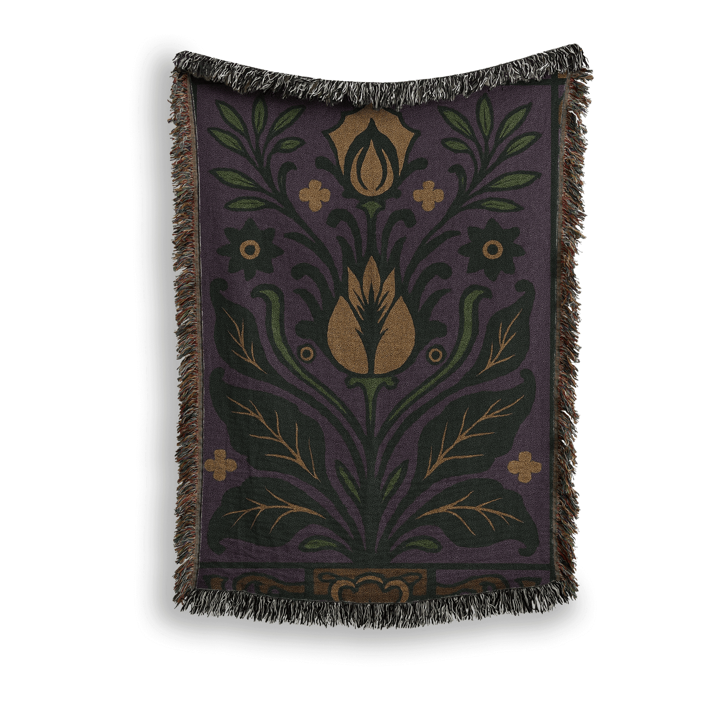 Purple Floral Art Deco Inspired Woven Blanket Tapestry