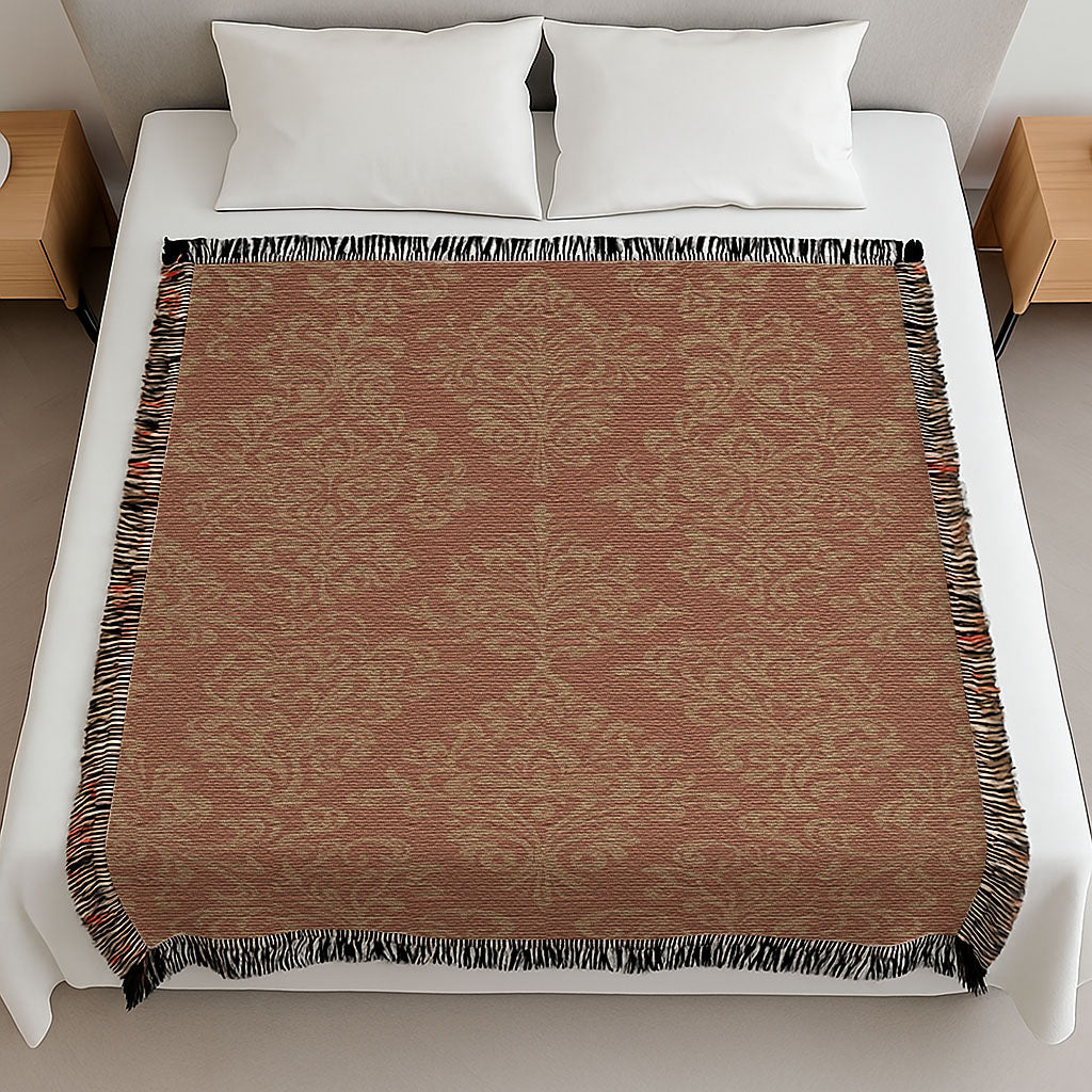 Pink and Beige Damask Woven Blanket