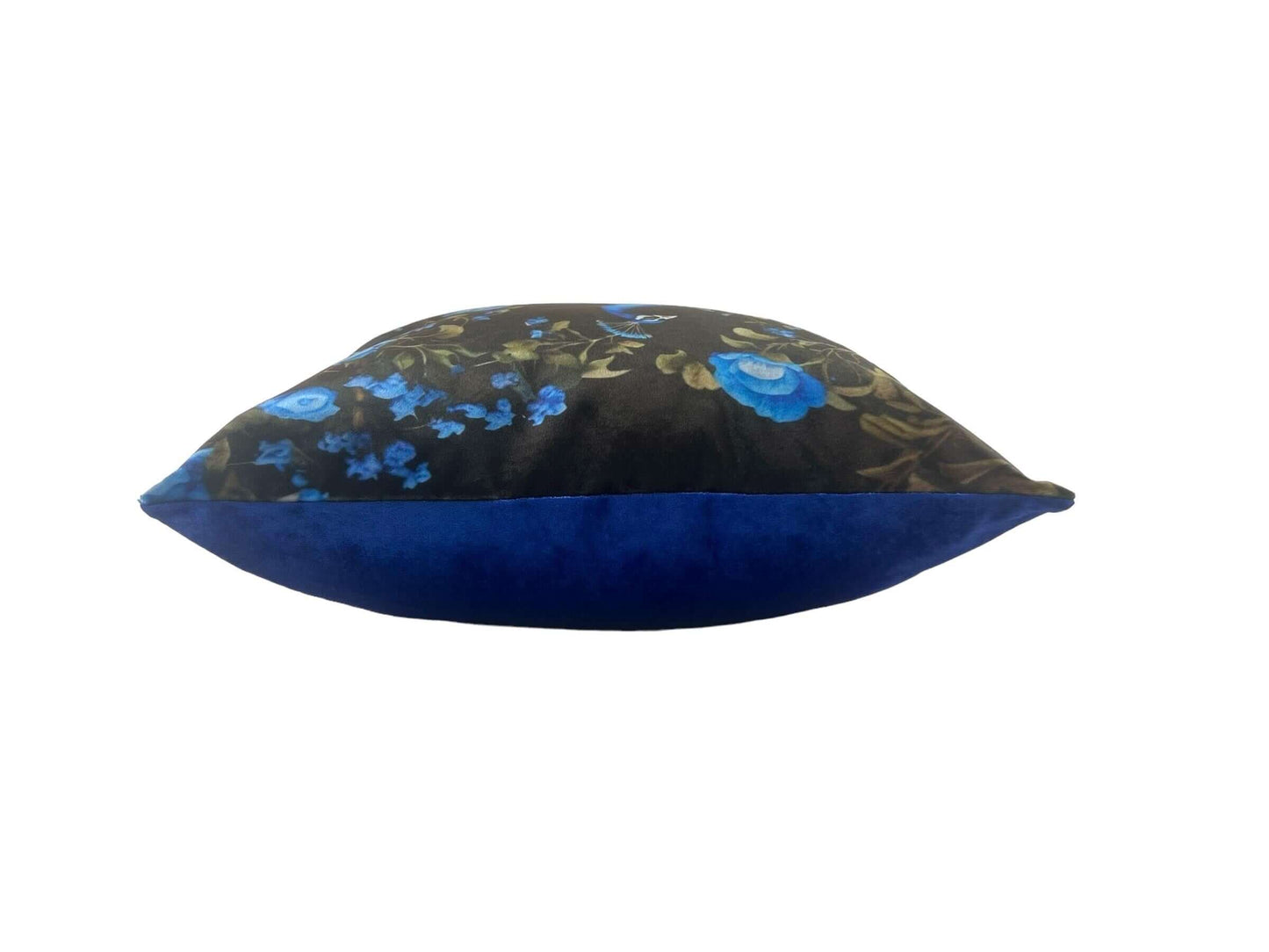 Handmade Peacock Velvet Pillow Cover in Black and Blue, Decorative Throw.