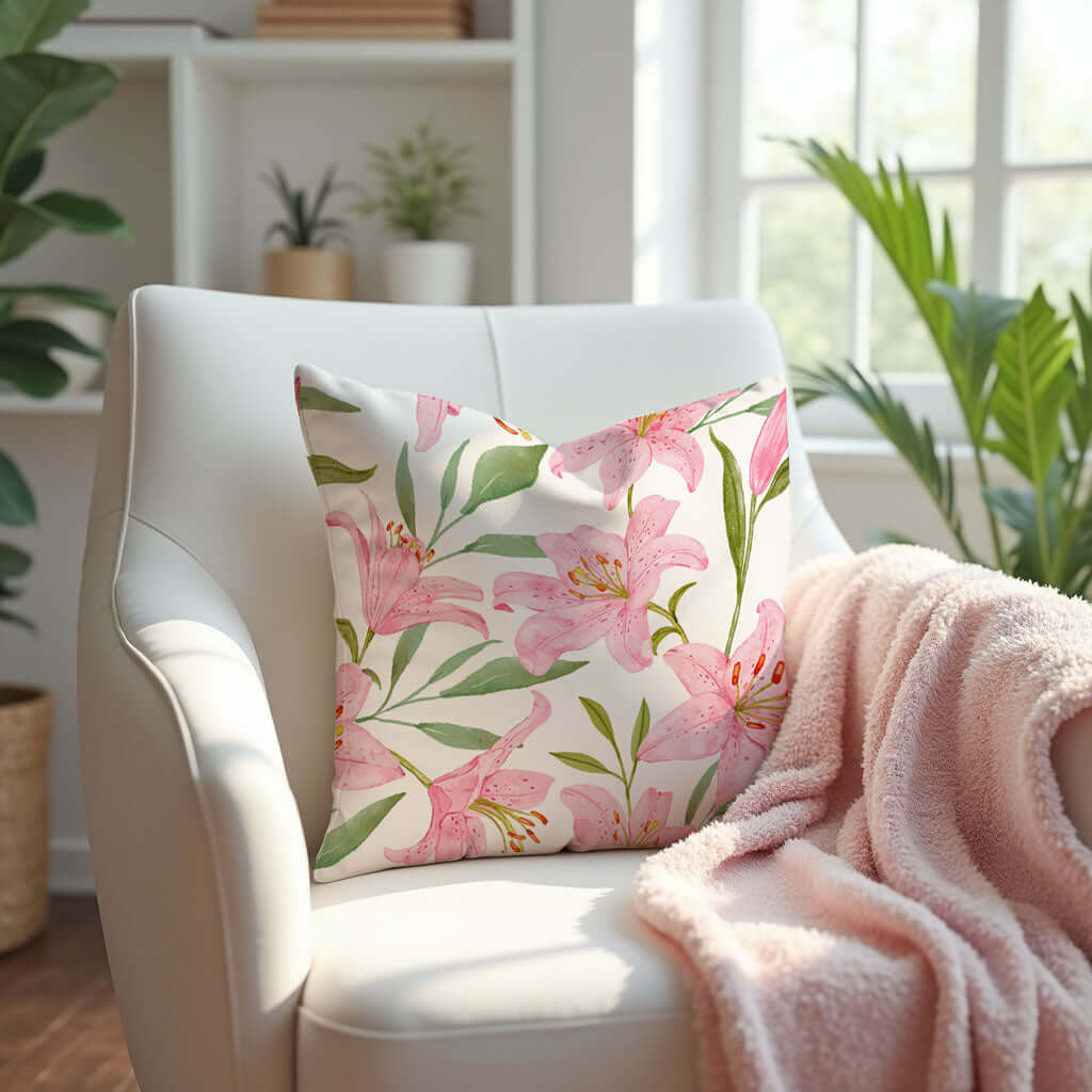 Floral Pink and White Tulips Pillow Cover