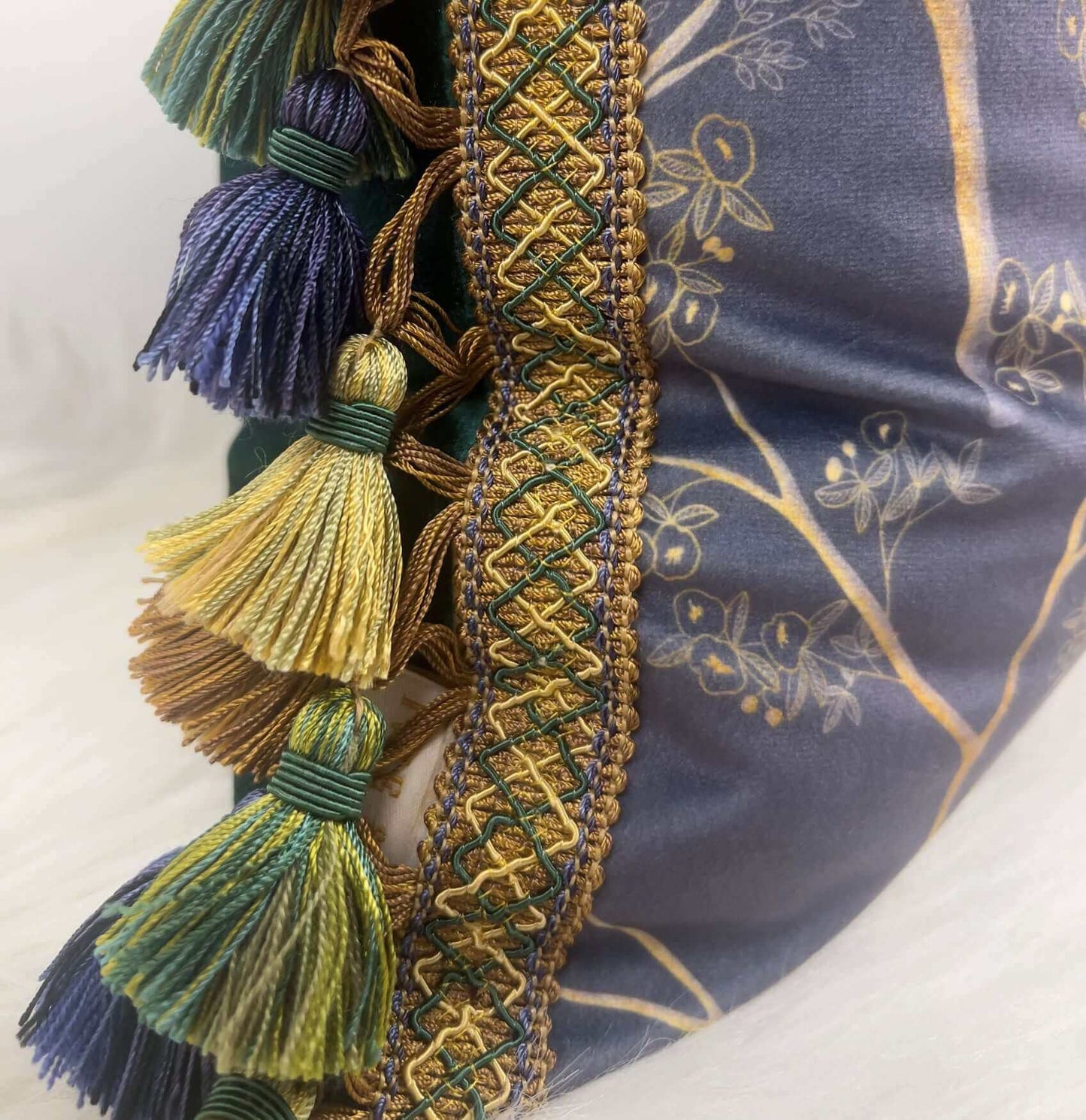 Reversible Peacock Velvet Pillow Cover Made to Order | Gray