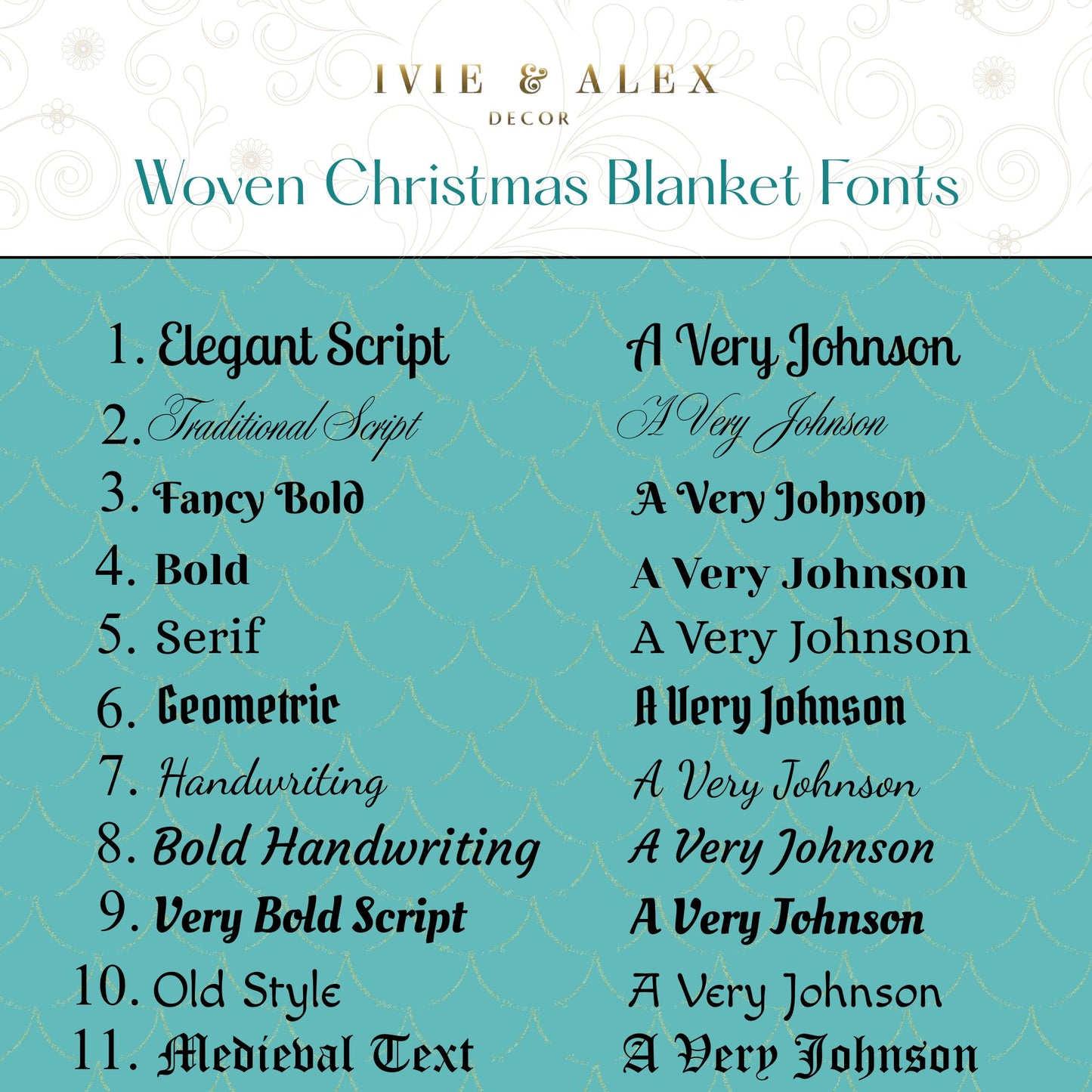 available fonts for the Personalized Dark Red Woven Striped Christmas Blanket.