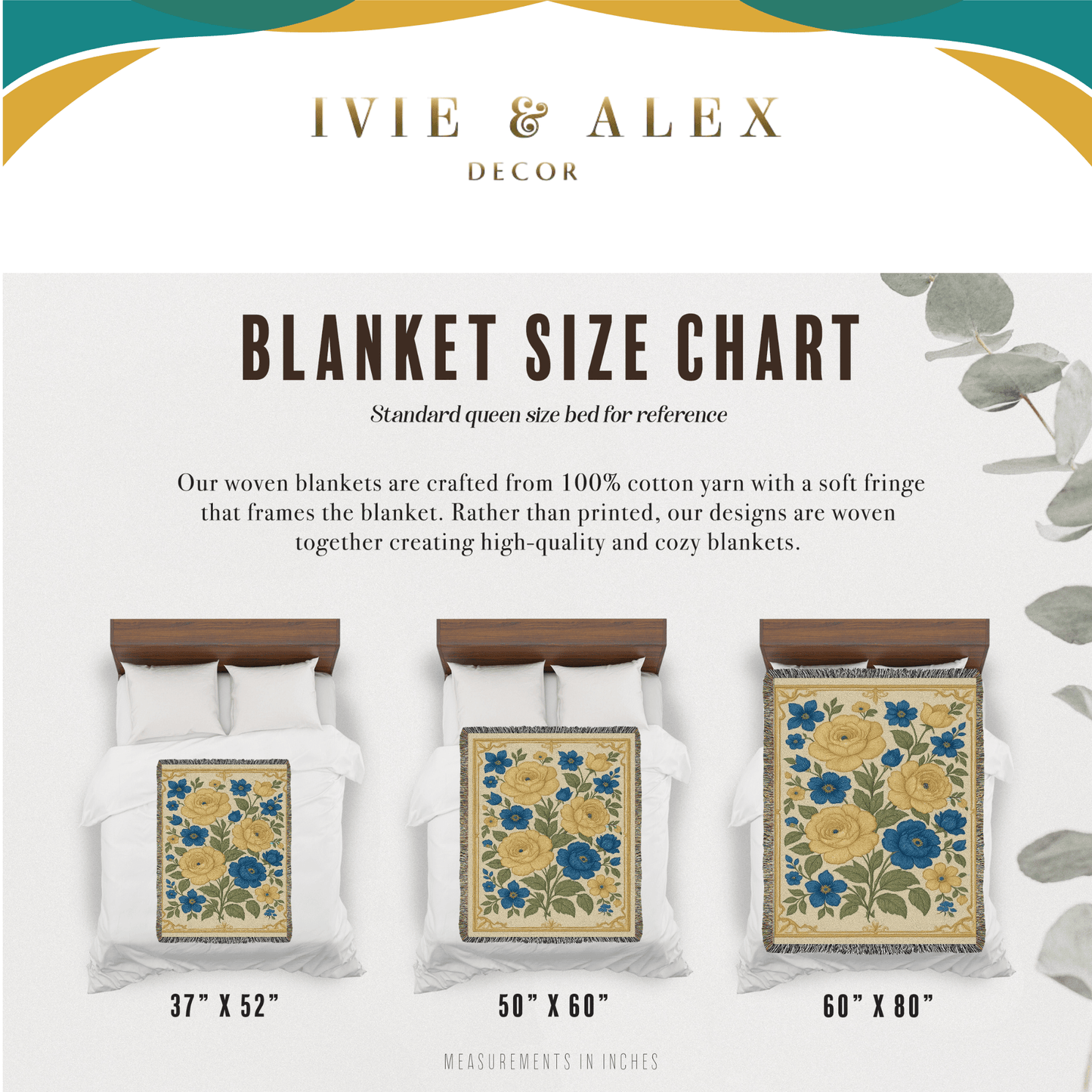 Yellow and Blue Floral Woven Blanket Tapestry