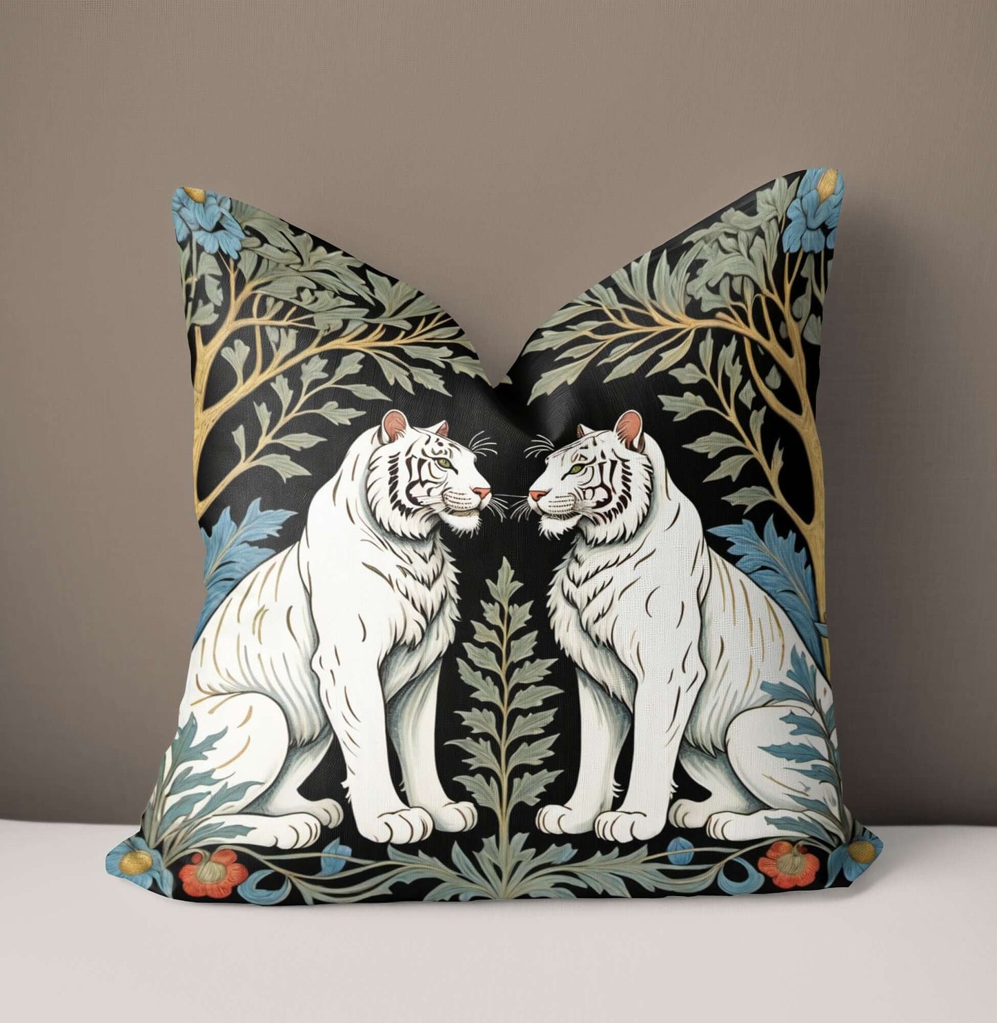 White Tiger Woven Pillow