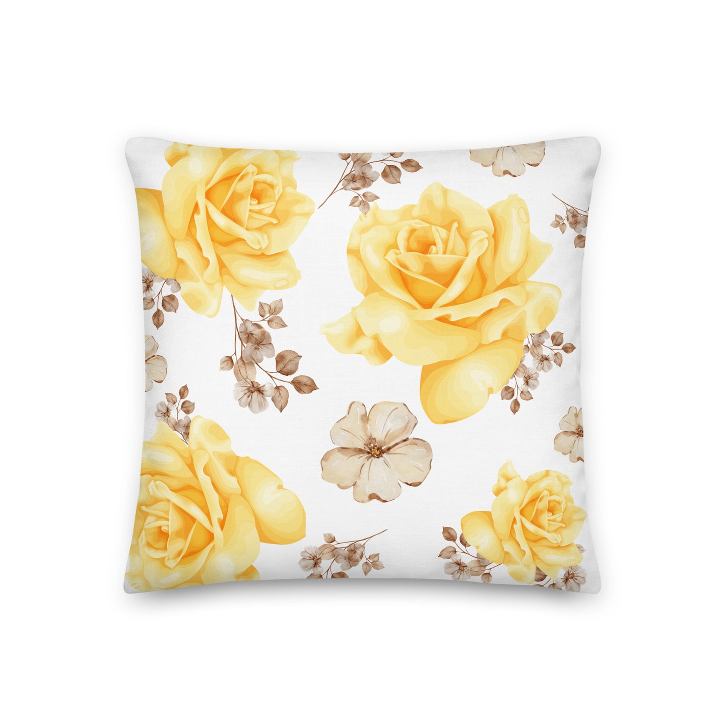 Yellow and white floral pillow.