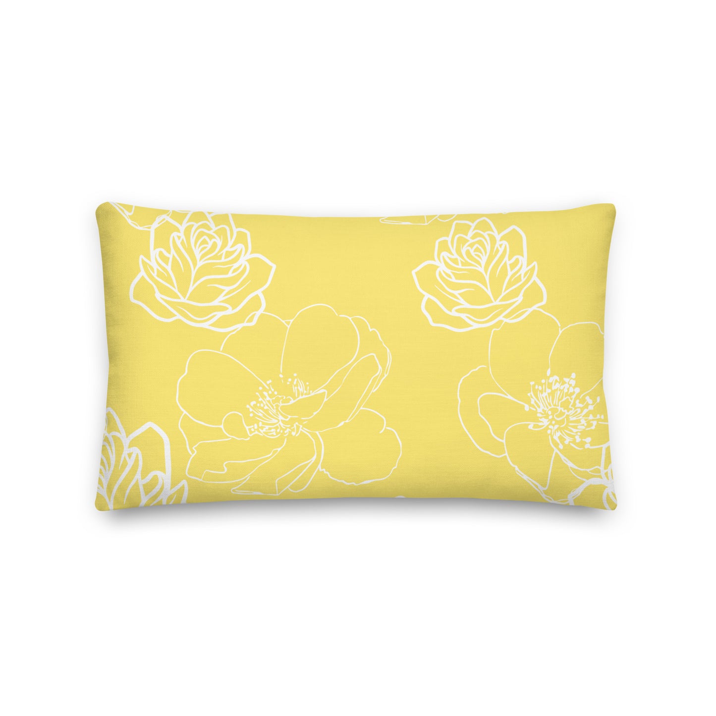 Yellow and white lumbar pillow.