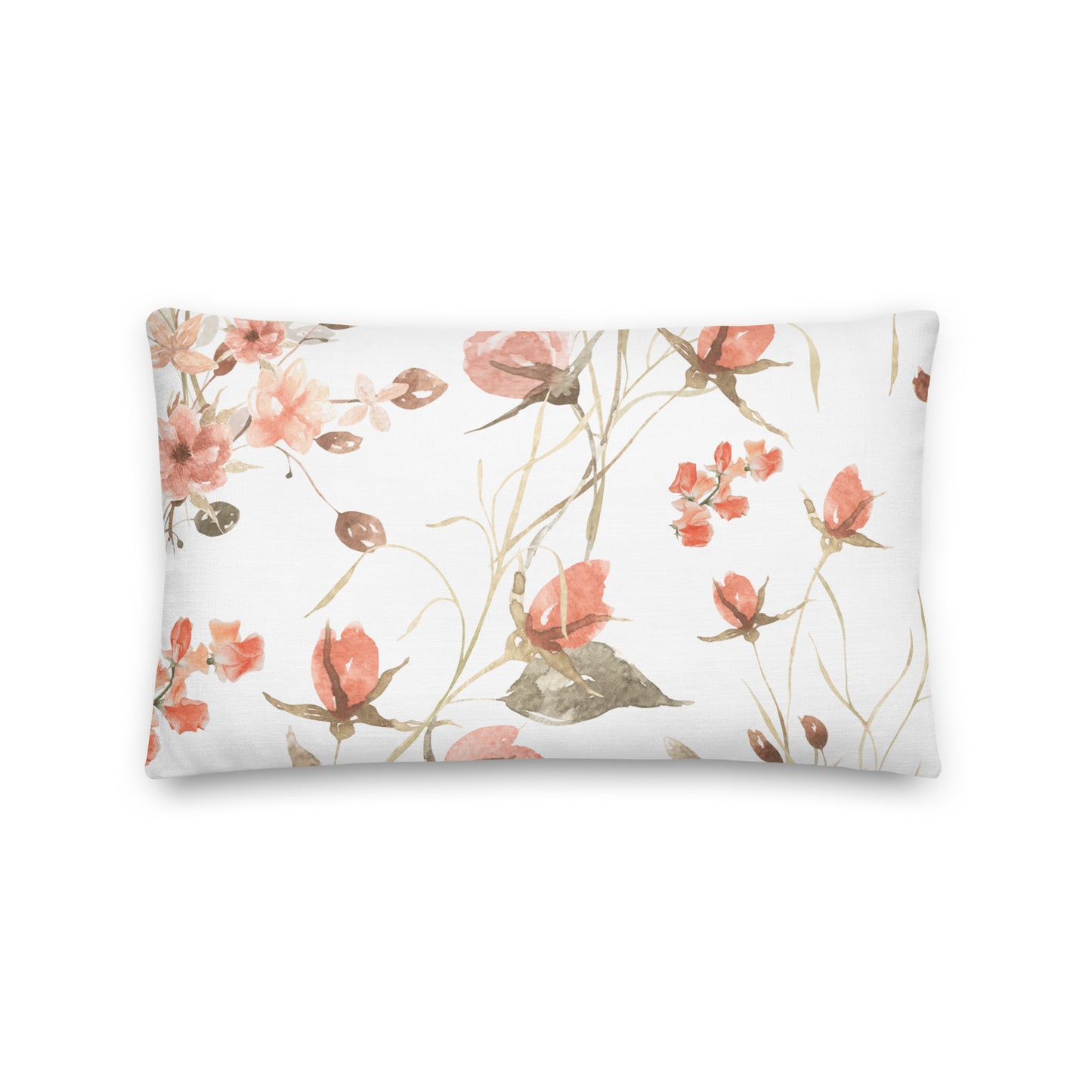 Coral and white floral lumbar pillow