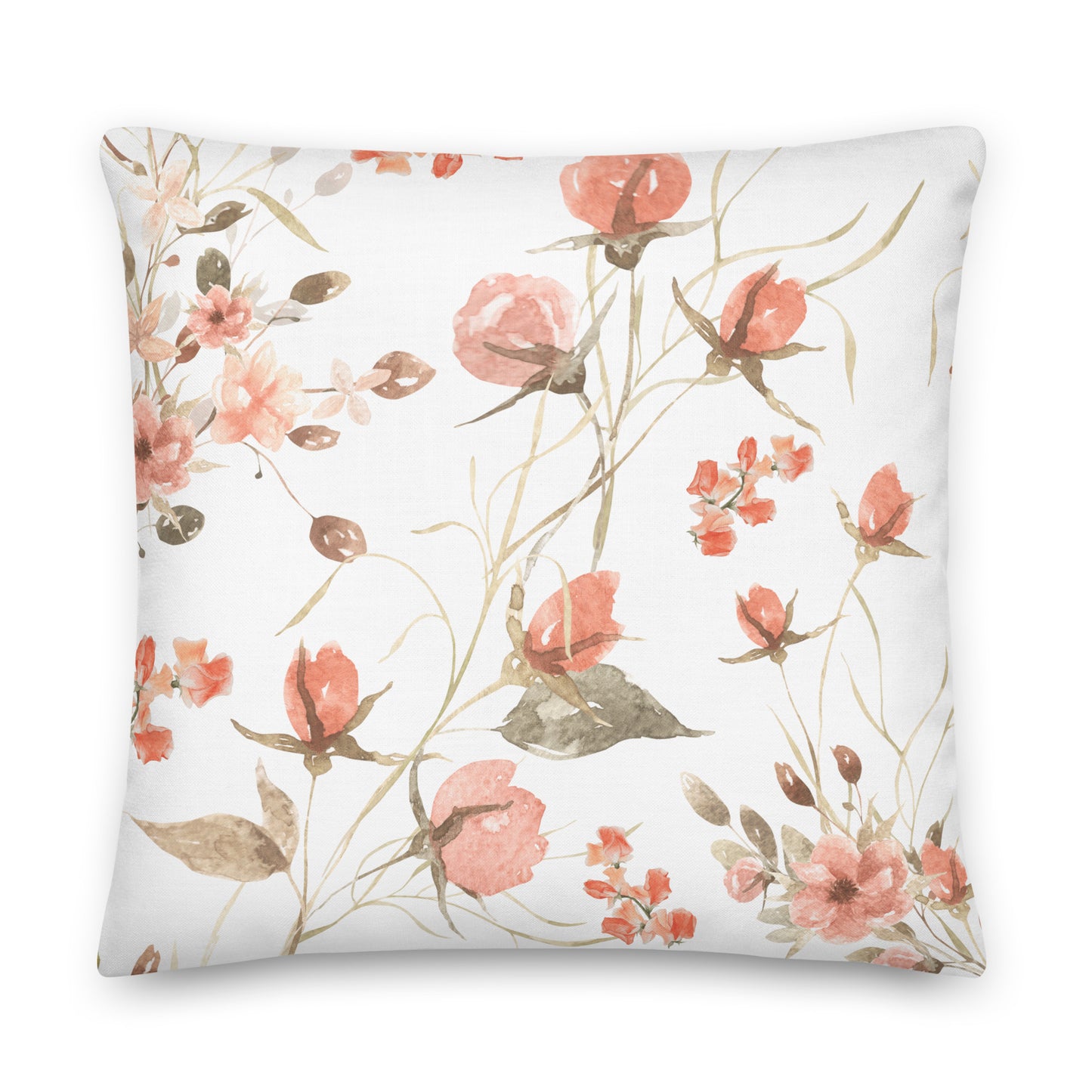 Coral and white floral pillow