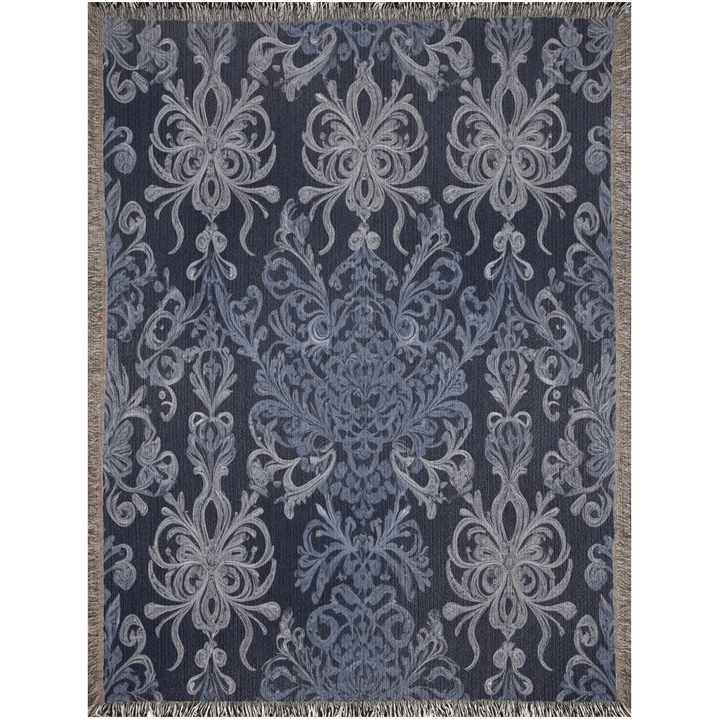 Luxury Navy Floral Print Woven Blanket