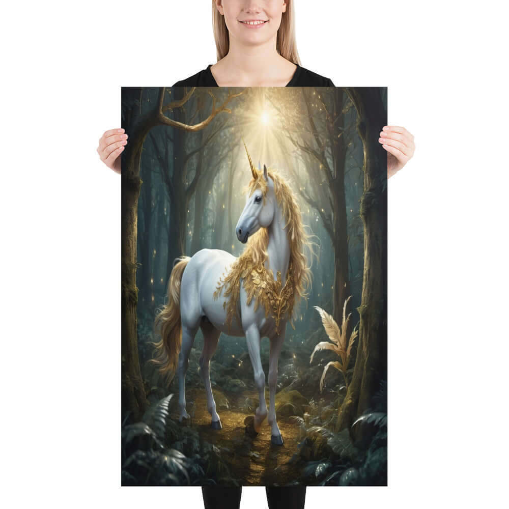 White Unicorn with Gold Adornment Poster | 24"x36"