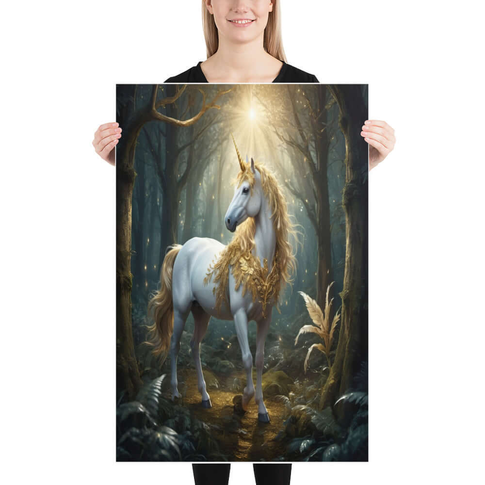 White Unicorn with Gold Adornment Poster | Various Sizes
