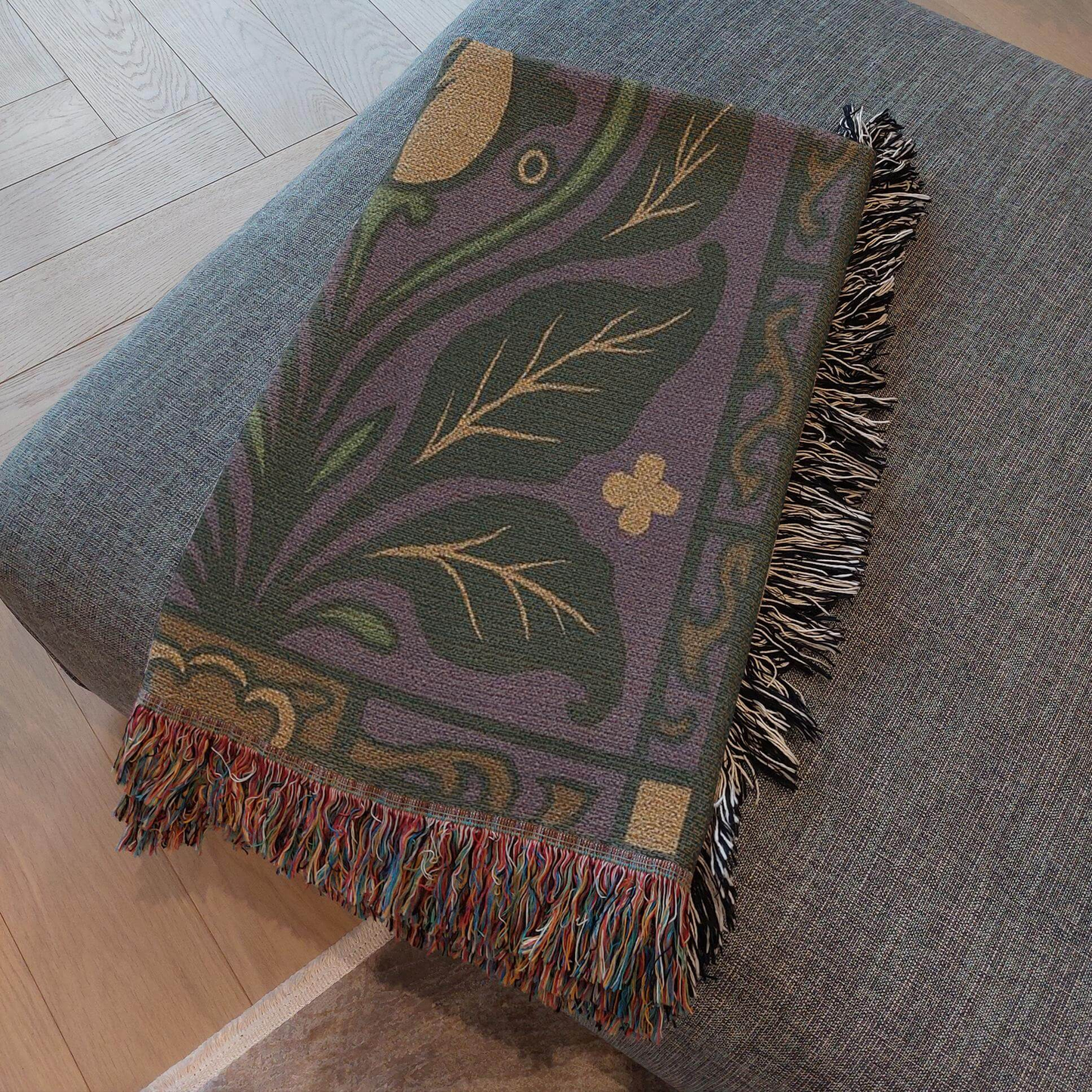 Purple Floral Art Deco Inspired Woven Blanket Tapestry