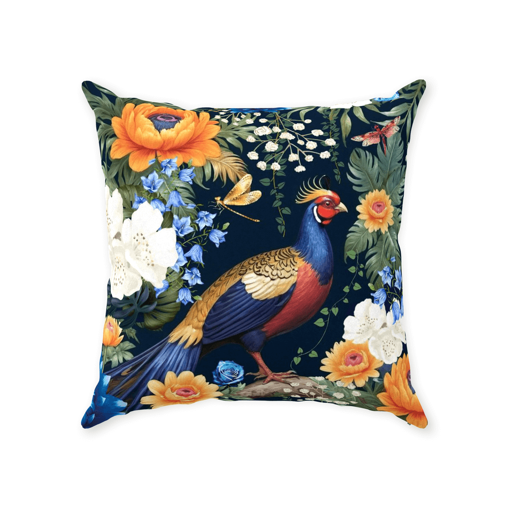 Golden Pheasant Faux Suede Pillow Cover with Insert against a white background.