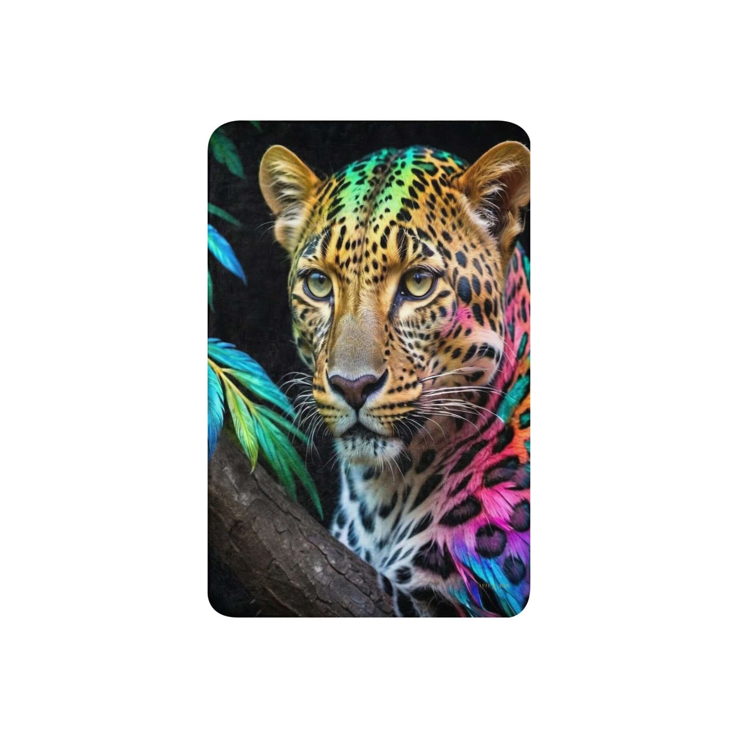 Small size Neon Cheetah Printed Sherpa Blanket against a white background
