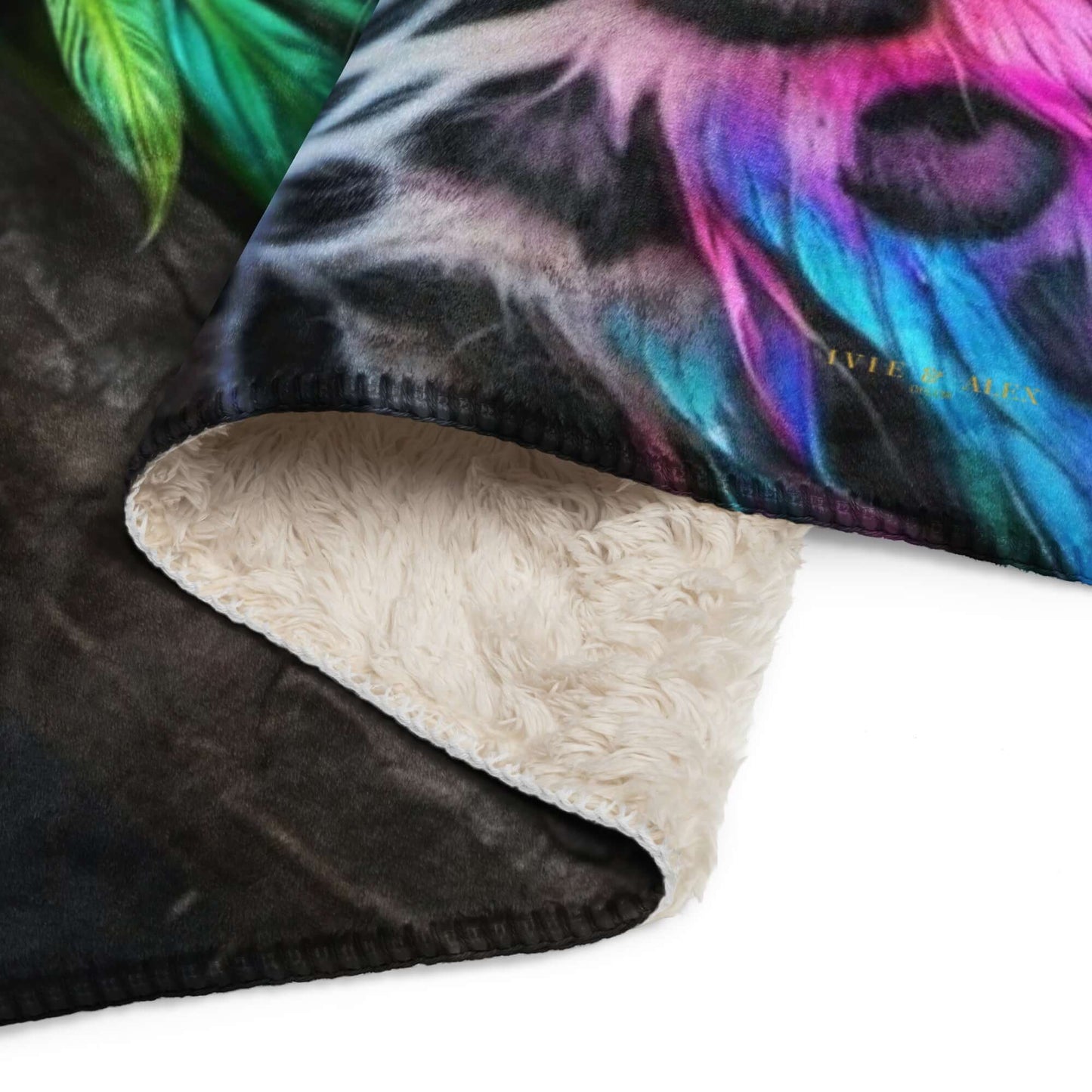 Closeup of the Neon Cheetah Printed Sherpa Blanket