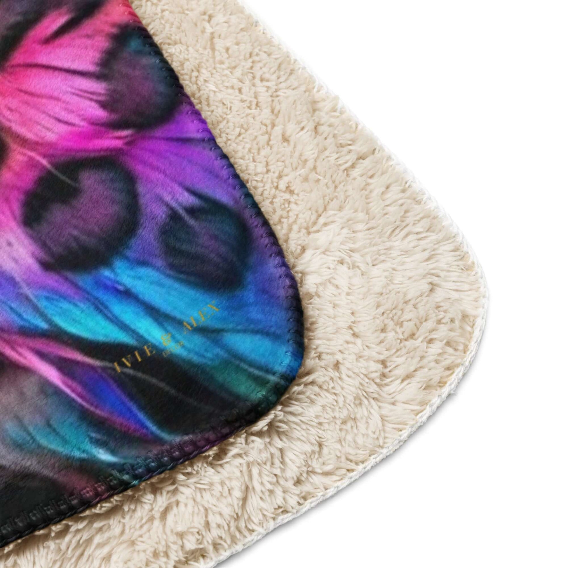 Closeup corner view of the Neon Cheetah Printed Sherpa Blanket