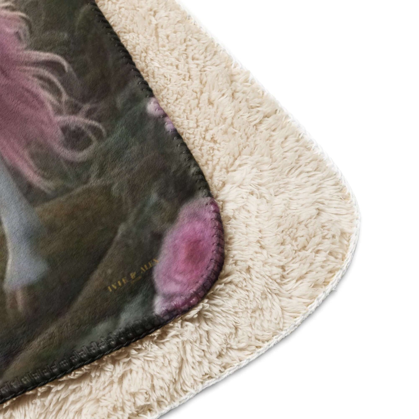 closeup corner view of the Pink Paradise Unicorn Sherpa Blanket