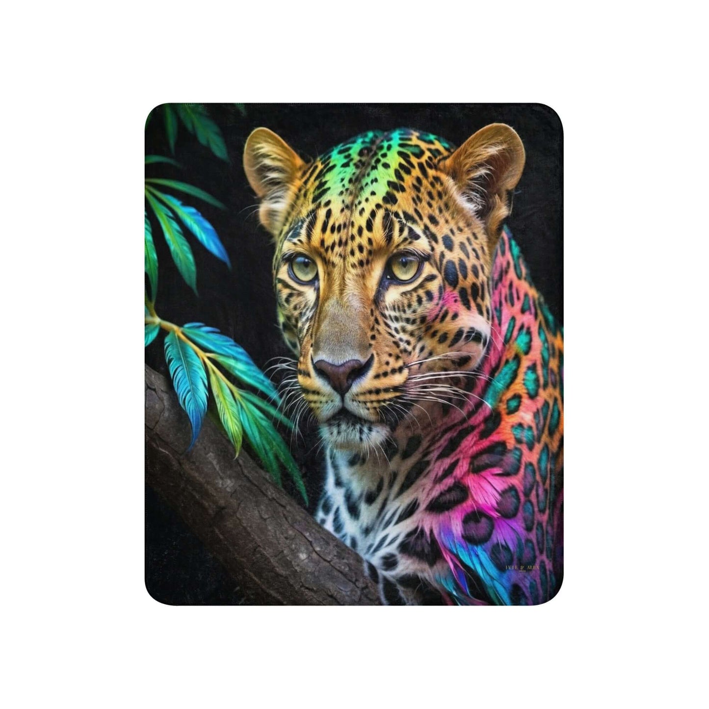 Medium size Neon Cheetah Printed Sherpa Blanket against a white background