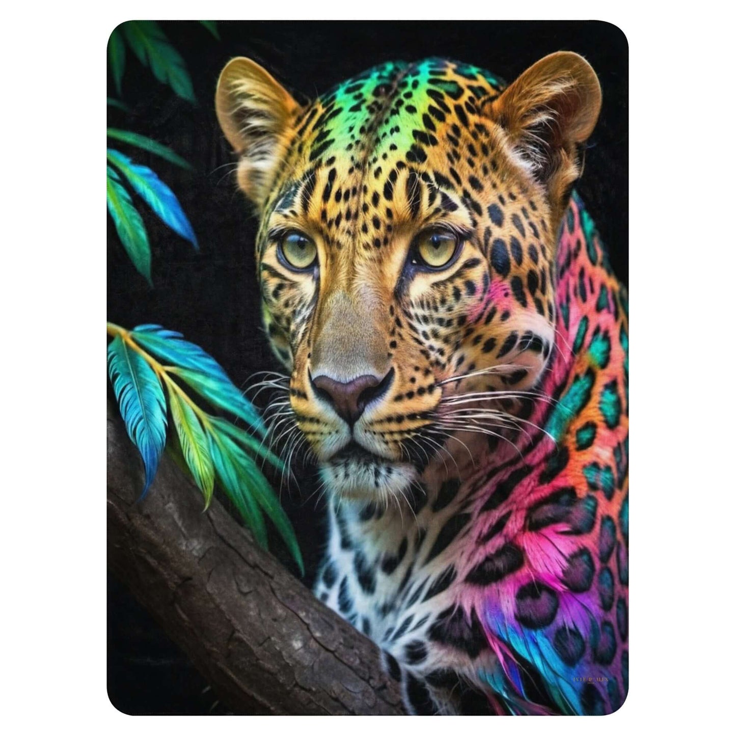 Large size Neon Cheetah Printed Sherpa Blanket against a white background