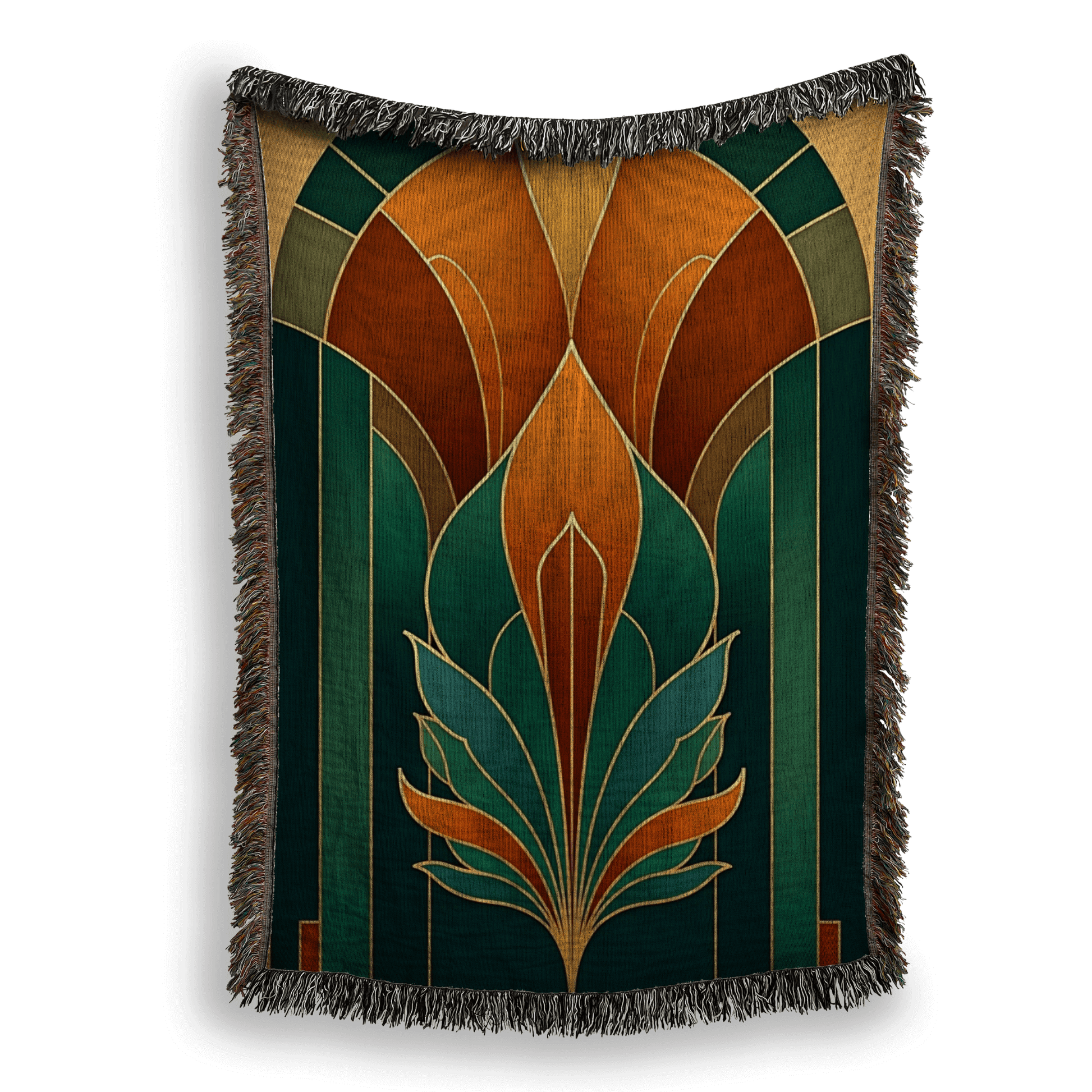 Teal and Bronze Art Deco Design Woven Blanket Tapestry