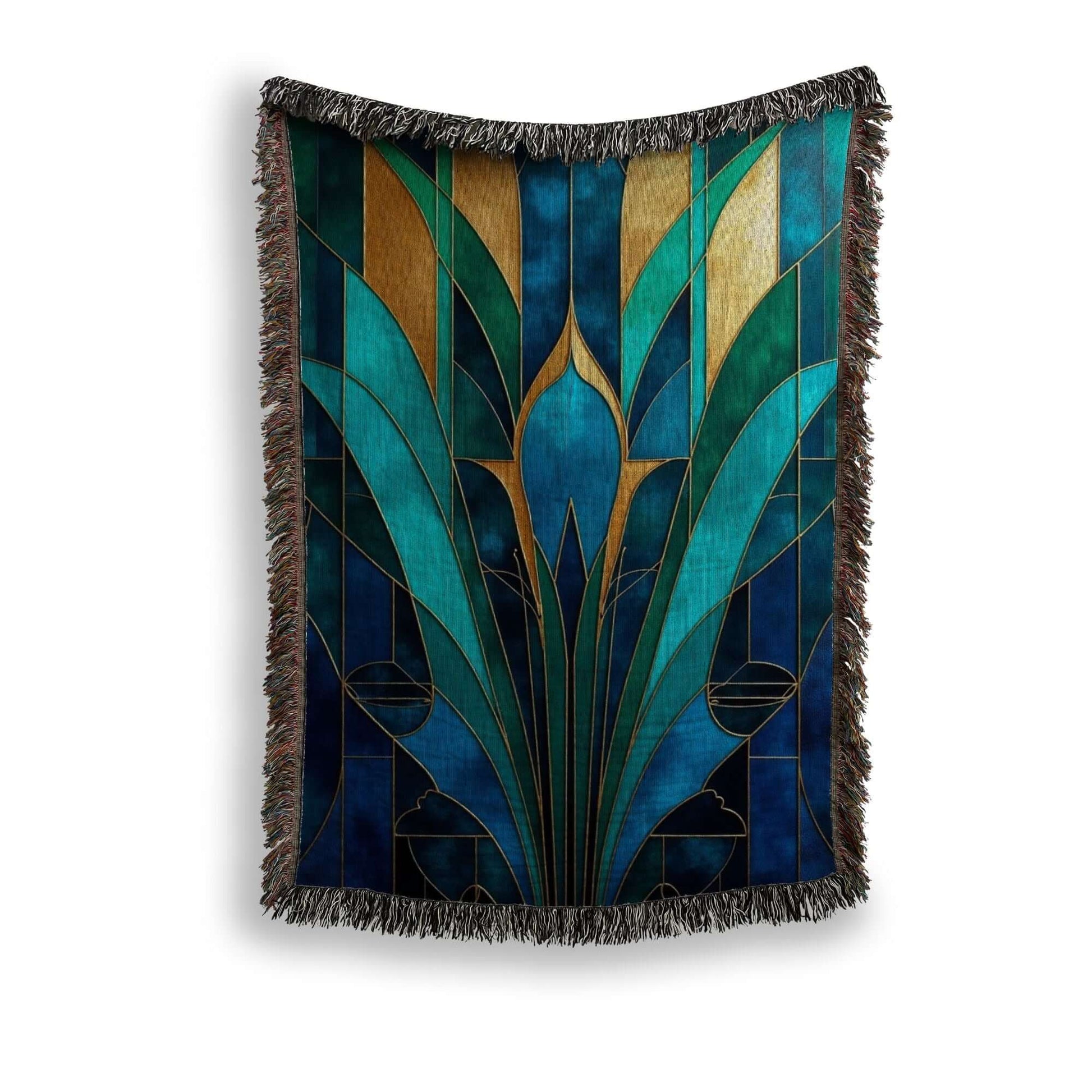 Blue and Teal Abstract Art Woven Blanket Tapestry