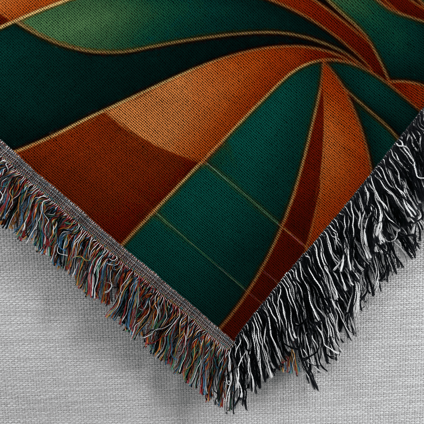 Art Deco Inspired Teal Bronze Mitered Design Woven Blanket Tapestry