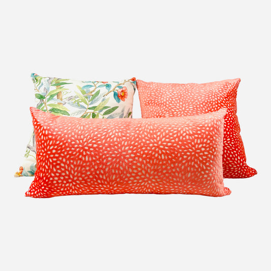 Sun Coral Cut Velvet Lumbar Pillow Cover