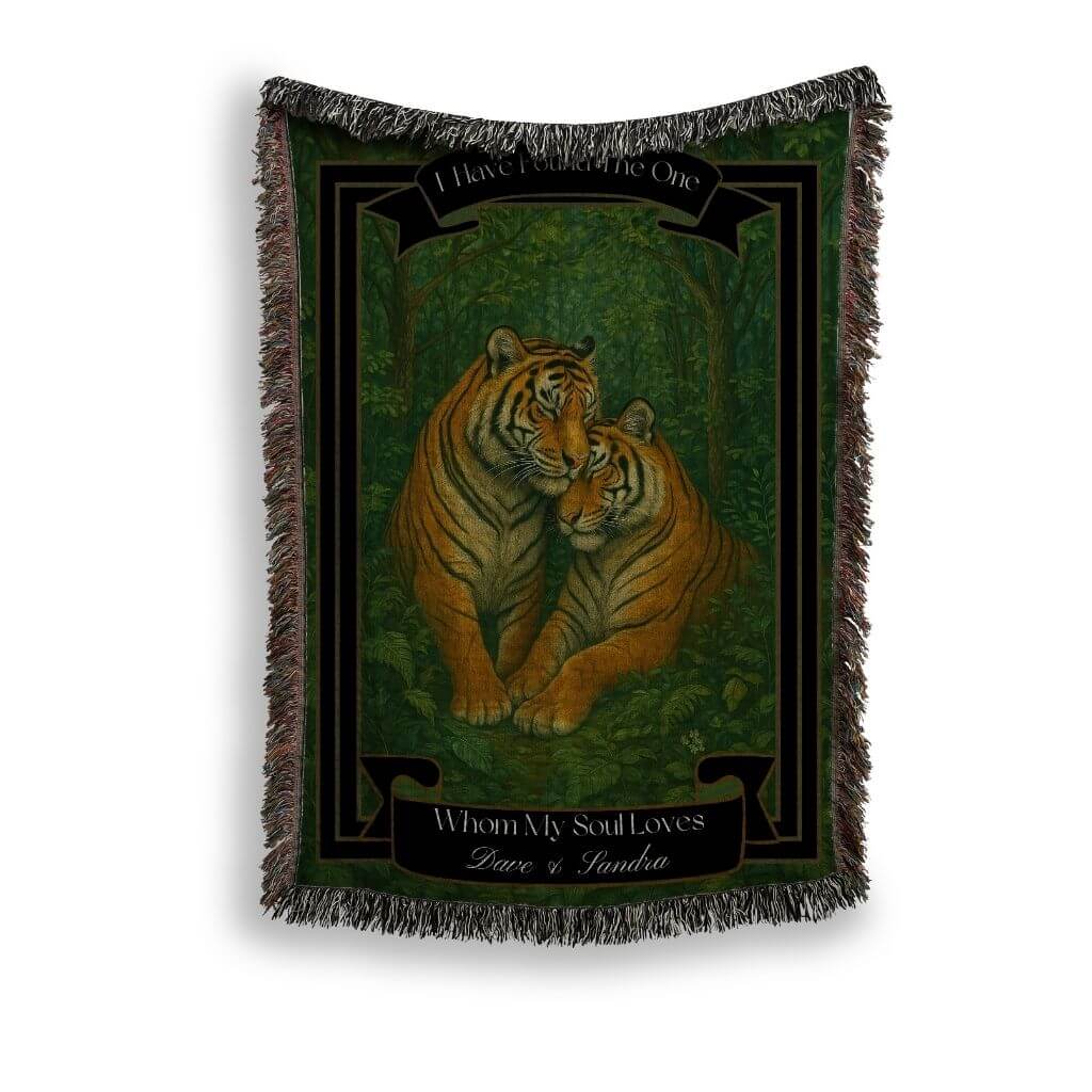 Personalized Tigers Couples Blanket against a white background