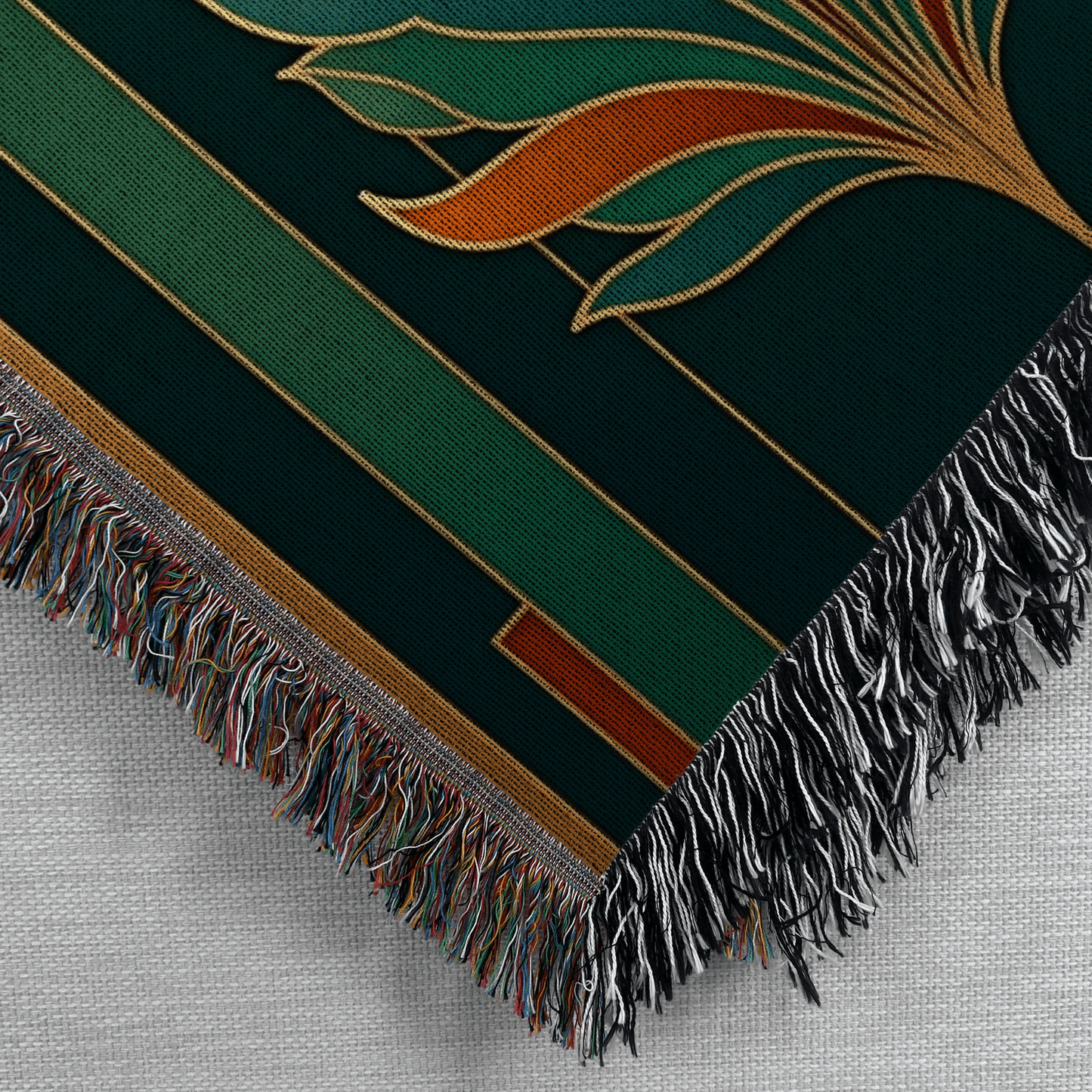 Teal and Bronze Art Deco Design Woven Blanket Tapestry