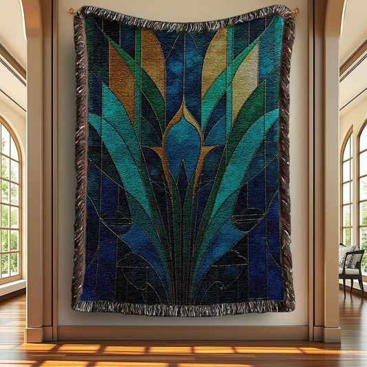 Blue and Teal Abstract Art Woven Blanket Tapestry