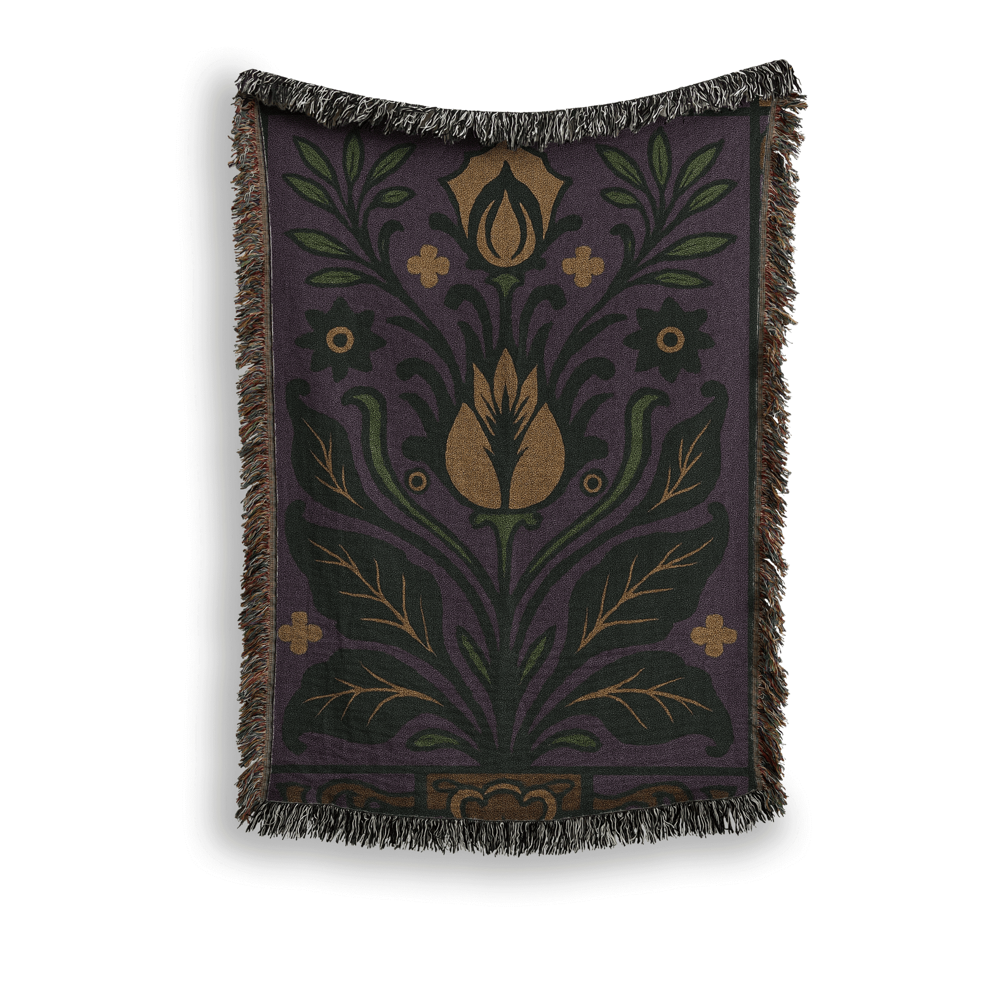 Purple Floral Art Deco Inspired Woven Blanket Tapestry