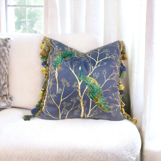 Reversible Peacock Velvet Pillow Cover  Made to Order